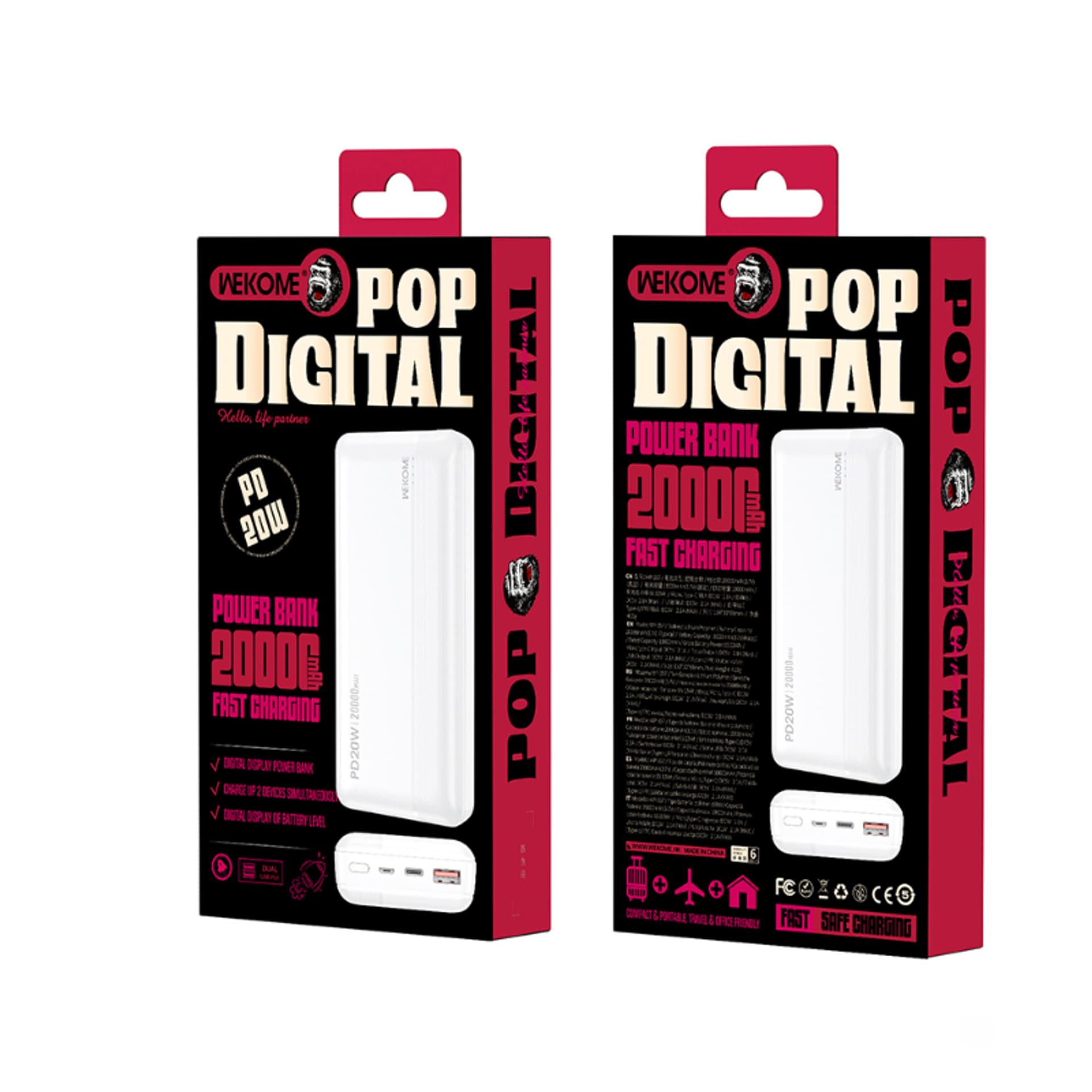 

WEKOME WP-04 Pop Digital Series - Power bank 20000 mAh Fast Charging USB-C PD 20W + USB-A QC3.0 18W (Czarny)