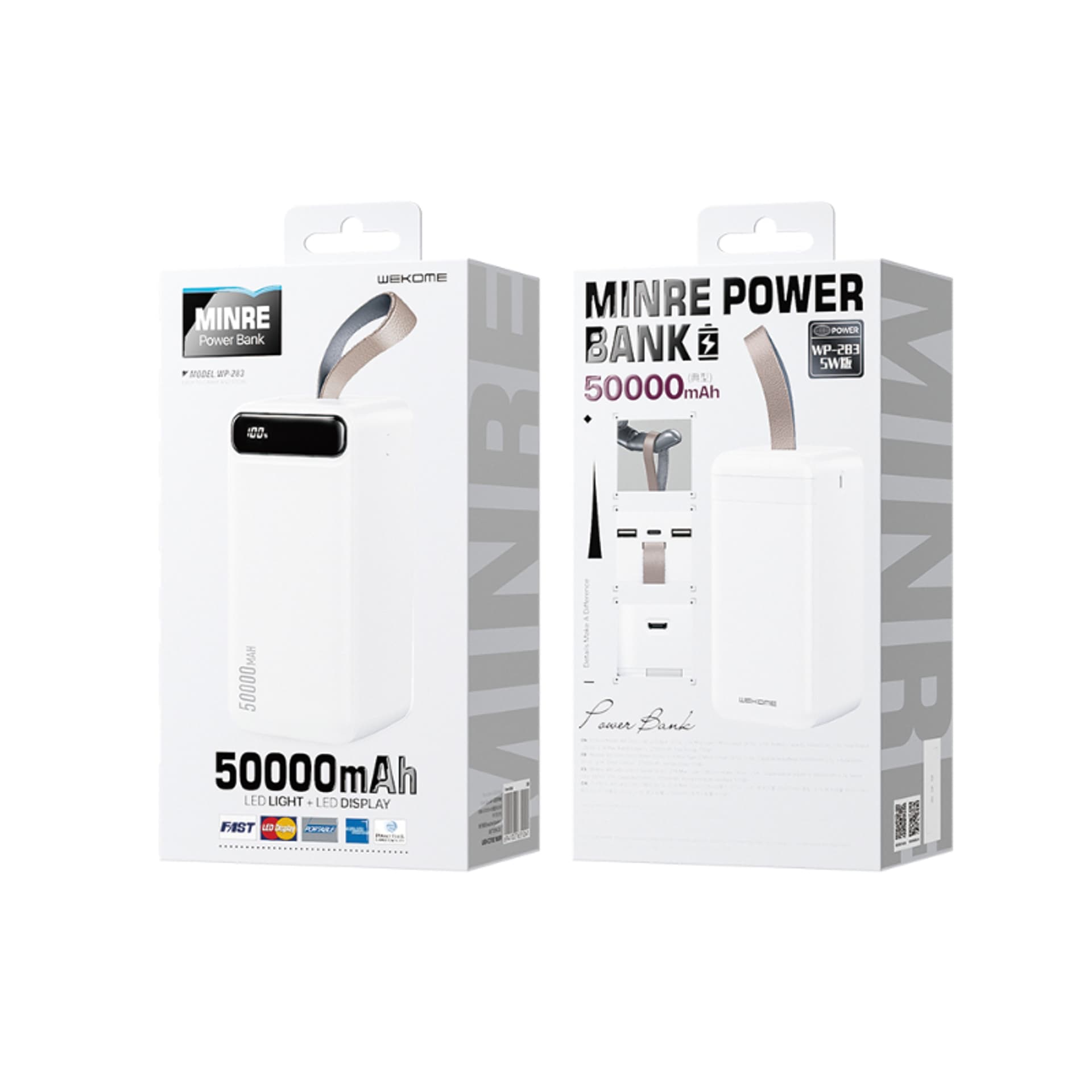 

WEKOME WP-283 Minre Series - Power bank 50000 mAh Fast Charging 2x USB-A 10W + latarka LED (Biały)