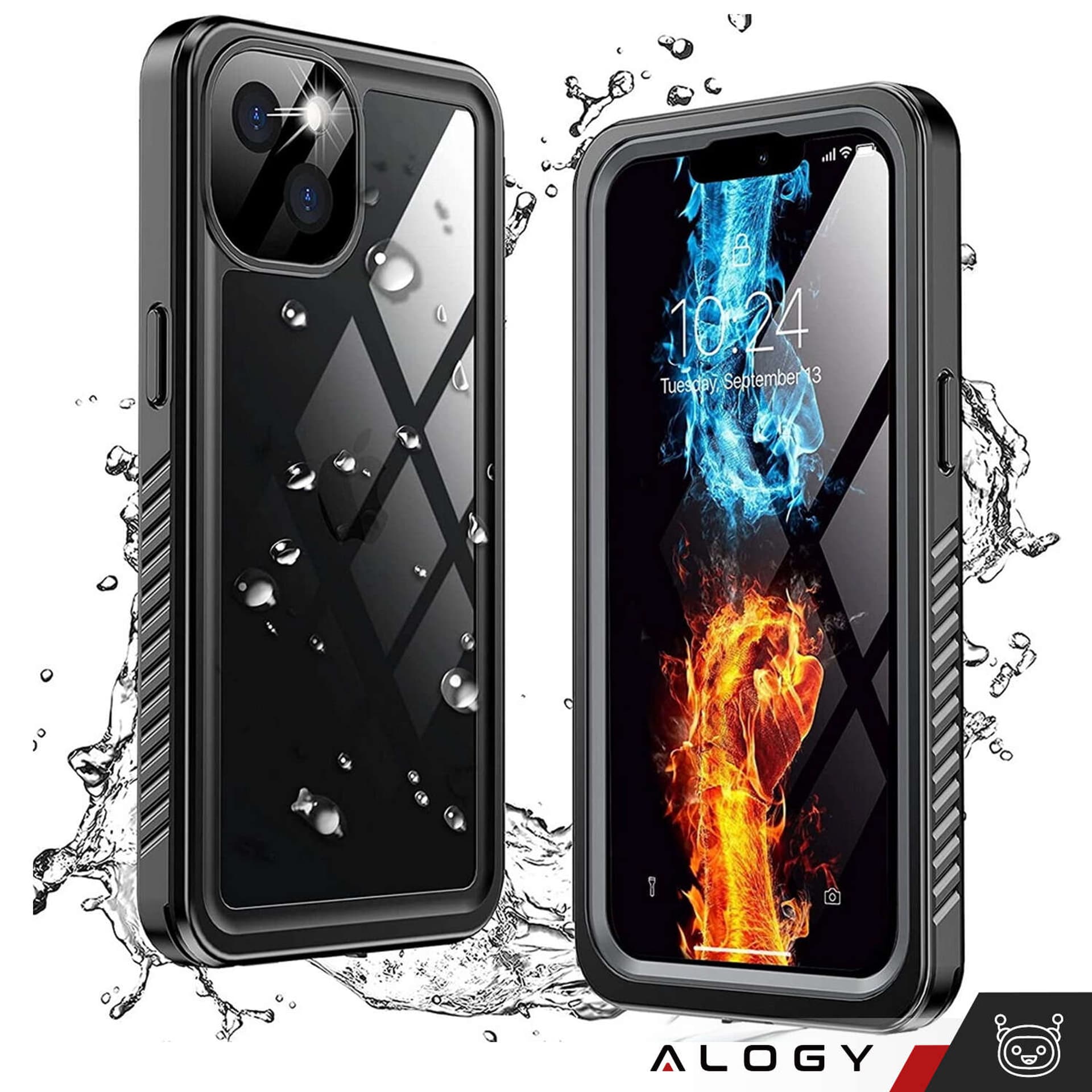 

Etui wodoodporne do Apple iPhone 13 360 Alogy Pancerne Armor IP68 ze smyczką Czarne