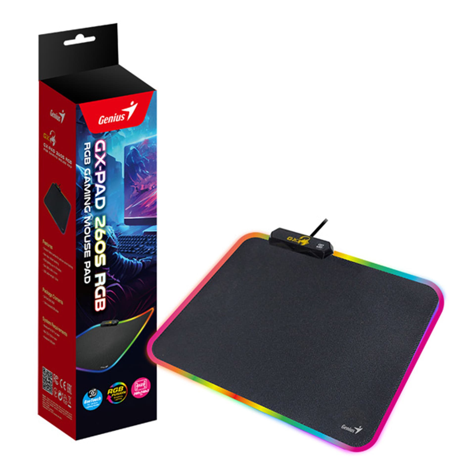 

GX GAMING GX-Pad 260S RGB, tekstylny, czarna, 260x240mm, 3mm, Genius