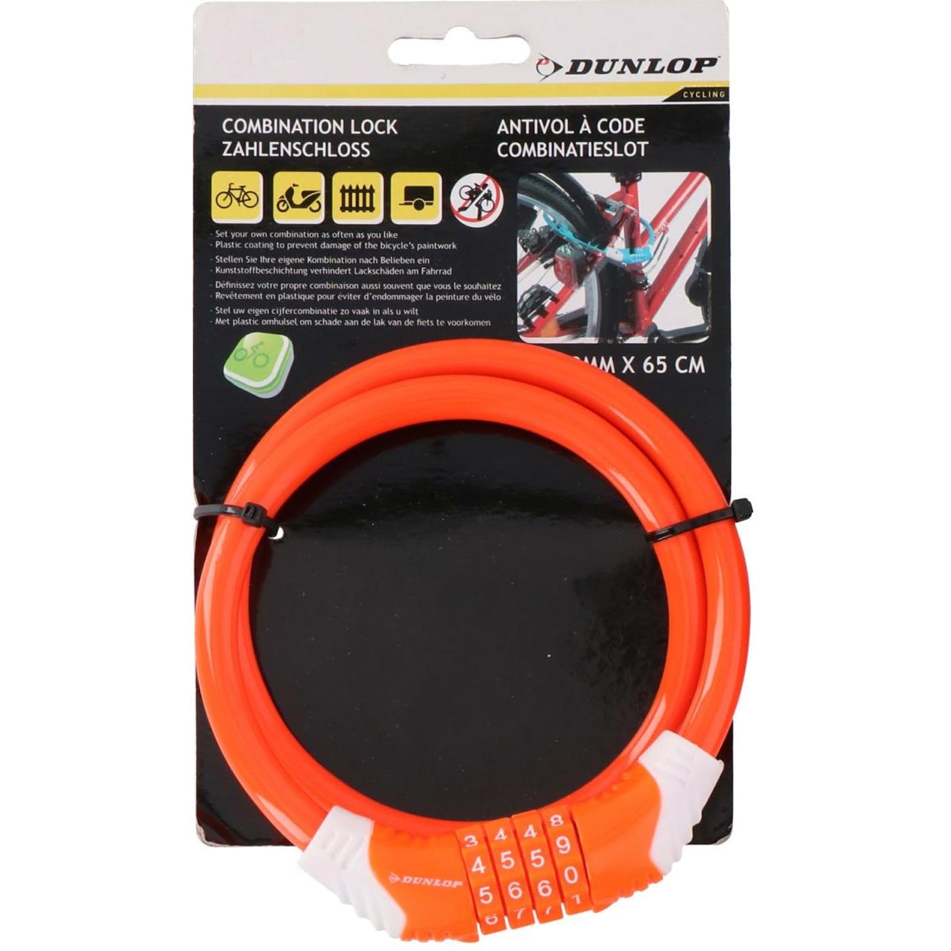 

ZAPIĘCIE ROWEROWE SPIRALNE NA SZYFR 10MMx65CM DUNLOP POMARAŃCZOWE