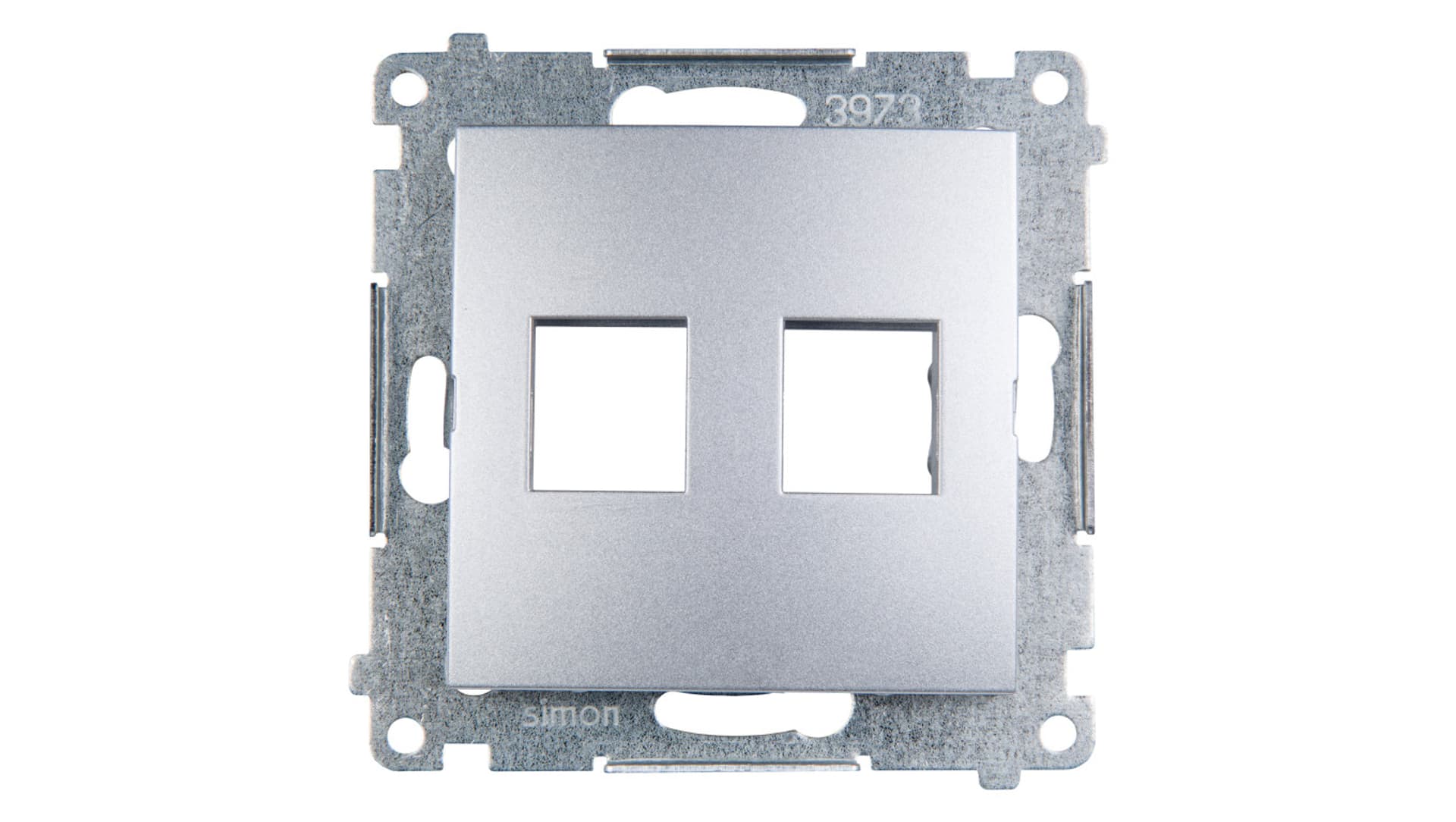 

Simon 54 Pokrywa gniazda teleinformatycznego podwójnego 2xRJ Keystone płaska srebrny mat DKP2.01/43