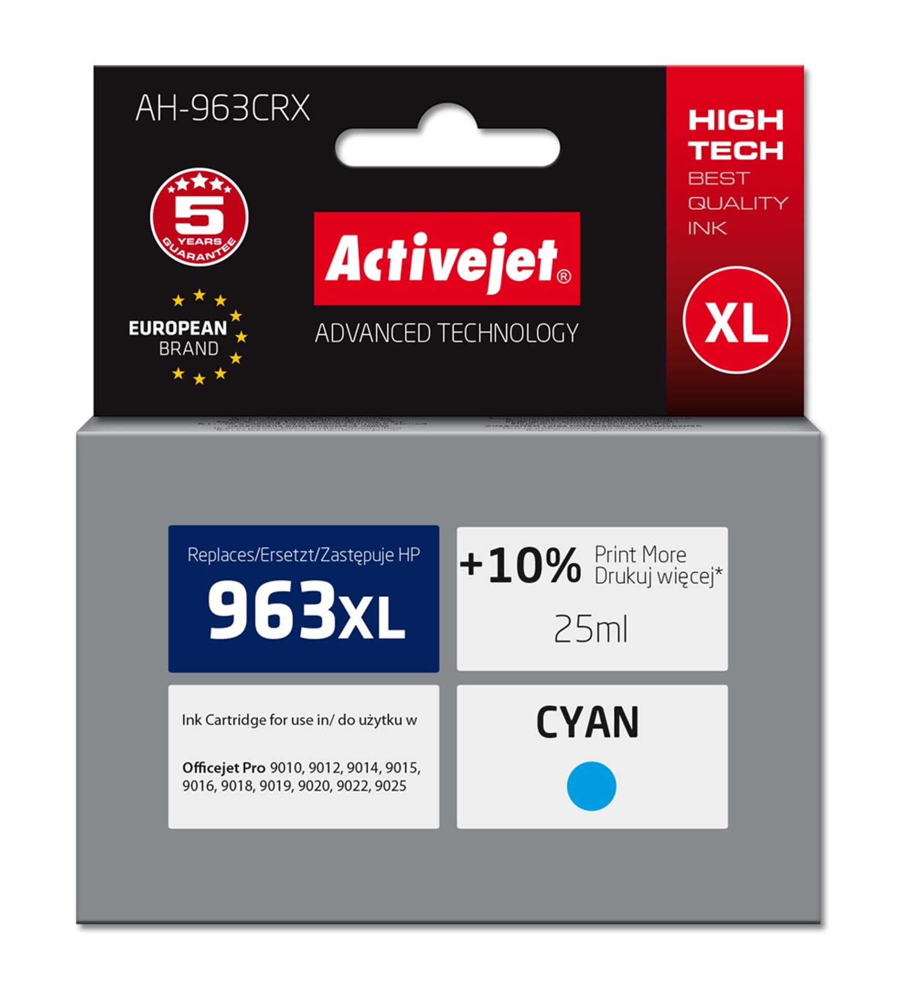 

Tusz Activejet AH-963CRX (zamiennik HP 963XL 3JA27AE; Premium; 1760 stron; 25 ml, niebieski)