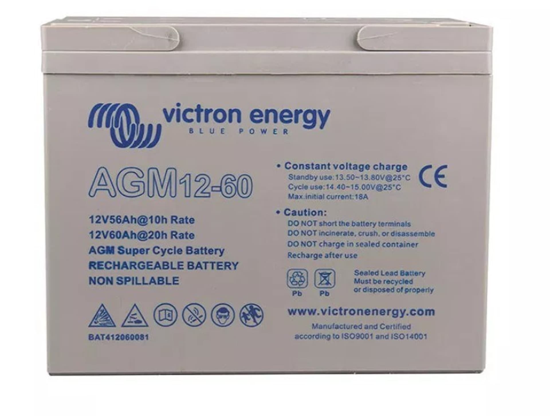 

Akumulator ołowiowy Victron Energy Deep Cycle, AGM, 12 V, 60 Ah (BAT412550084)