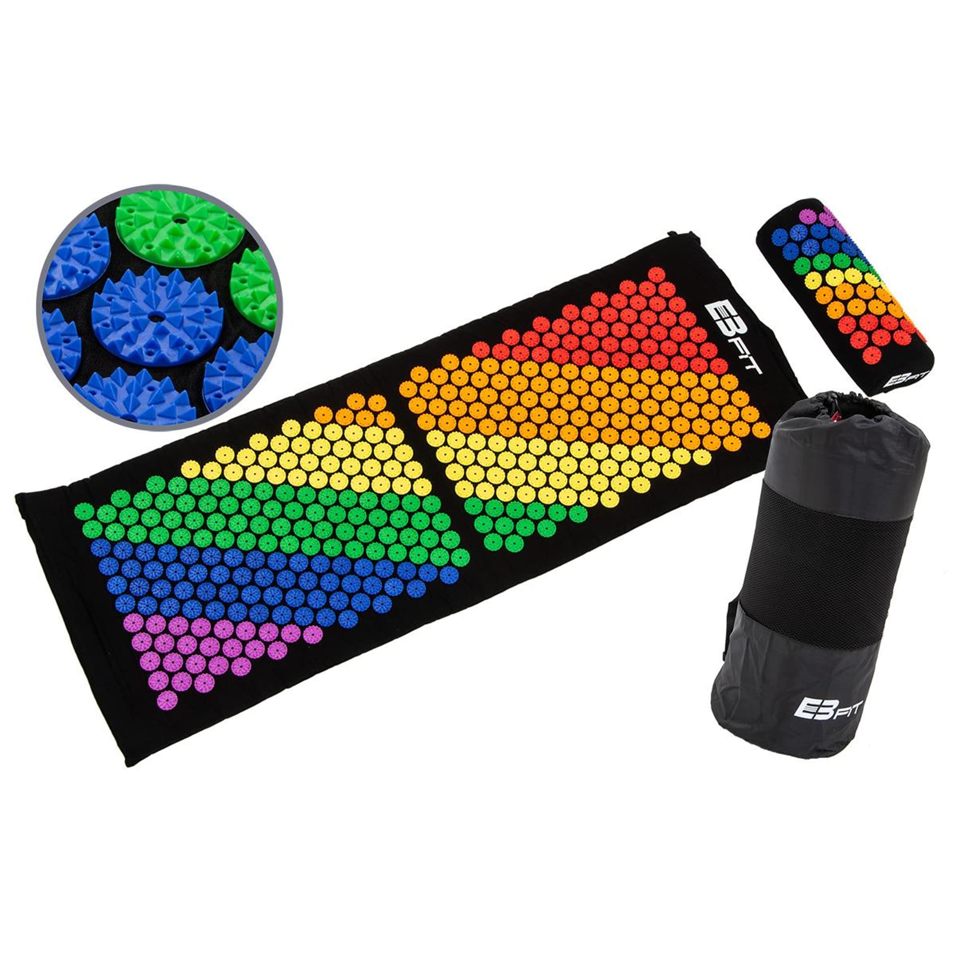

MATA Z PODUSZKĄ DO AKUPRESURY JOGI MASAŻU WIELOKOLOROWA 128x48x2CM EB FIT
