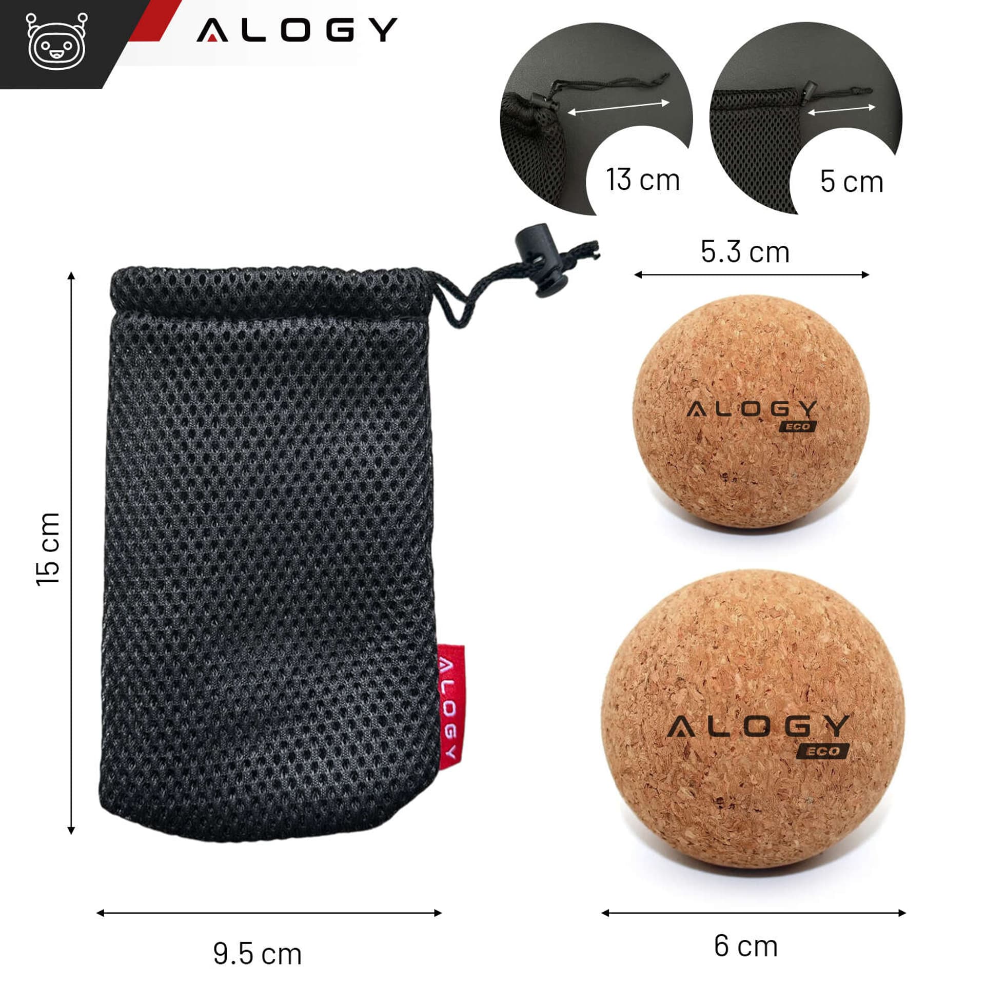 

Piłka korkowa Zestaw 2 piłek ECO do masażu mięśni masażer twarda mała Piłki korkowe 6cm i 5.3cm Woreczek Alog sport fitness