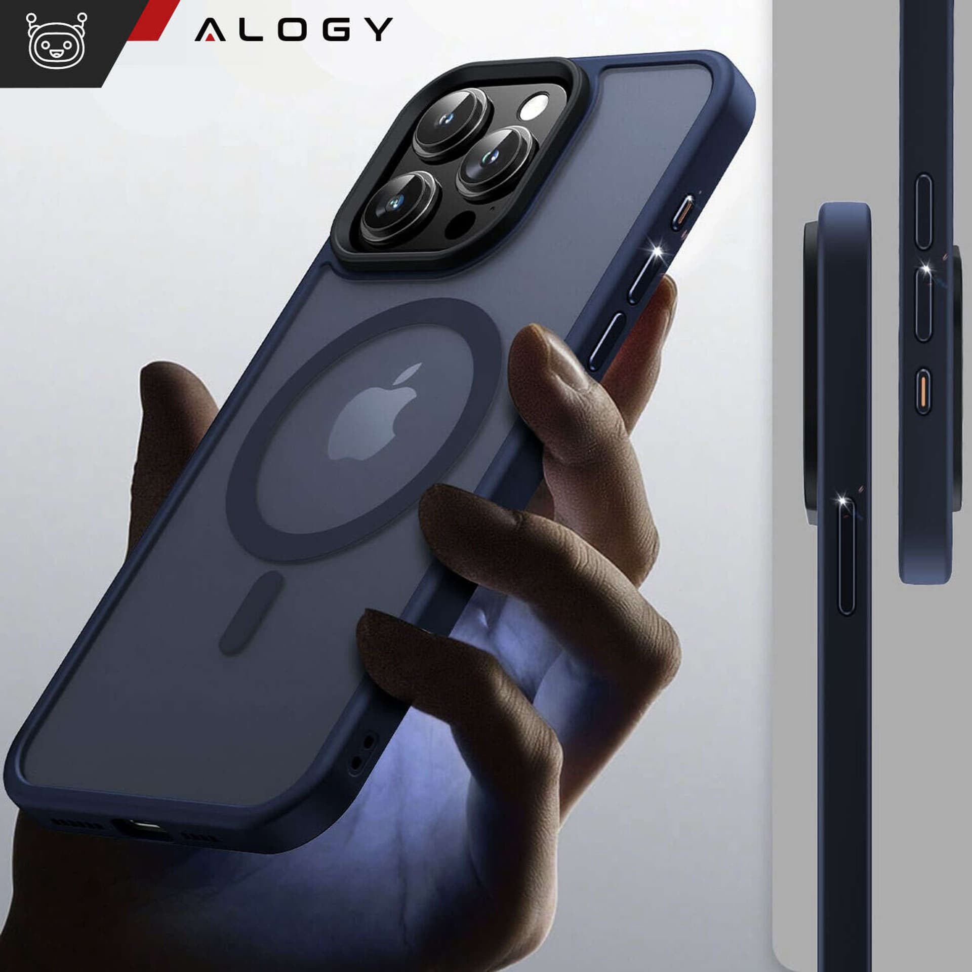 

Etui do iPhone 15 Pro Max MagSafe Matt Case Cover matowe obudowa Alogy Ring pancerne na telefon Granatowe