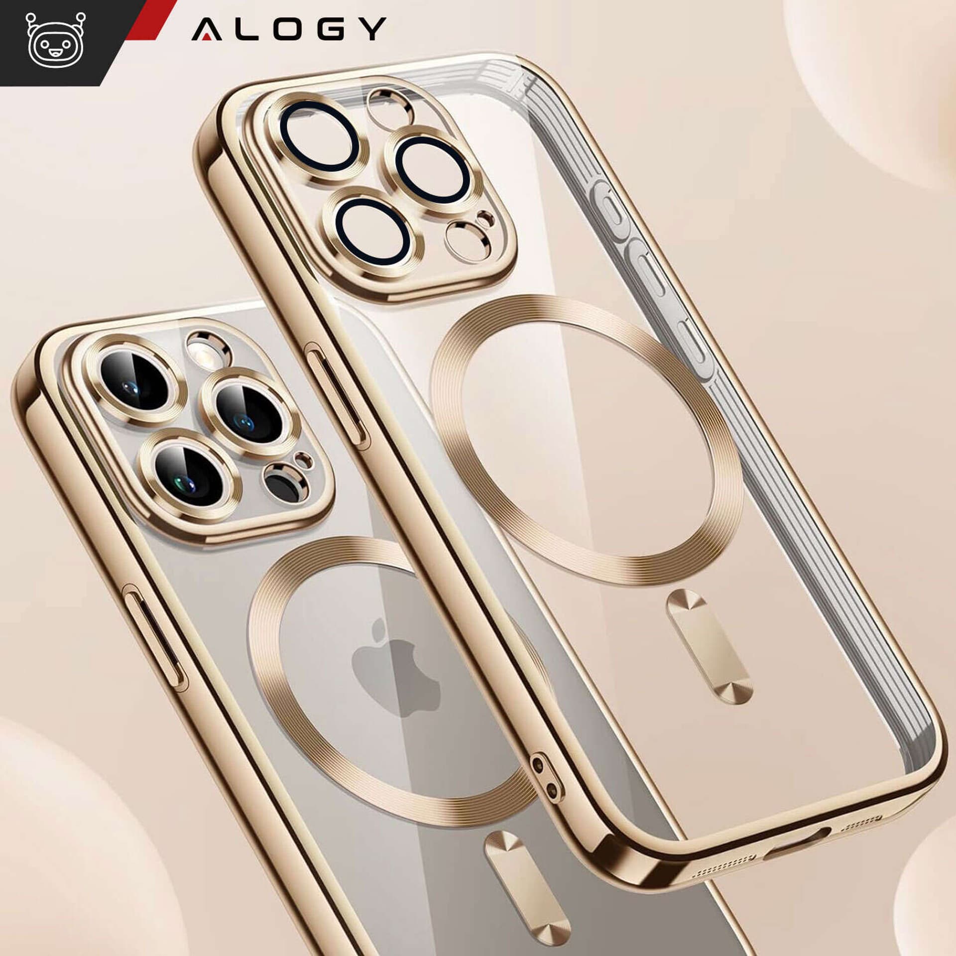 

Etui MagSafe Case do iPhone 15 Pro Max Glamour Luxury obudowa Slim Ring Alogy Złote przezroczyste