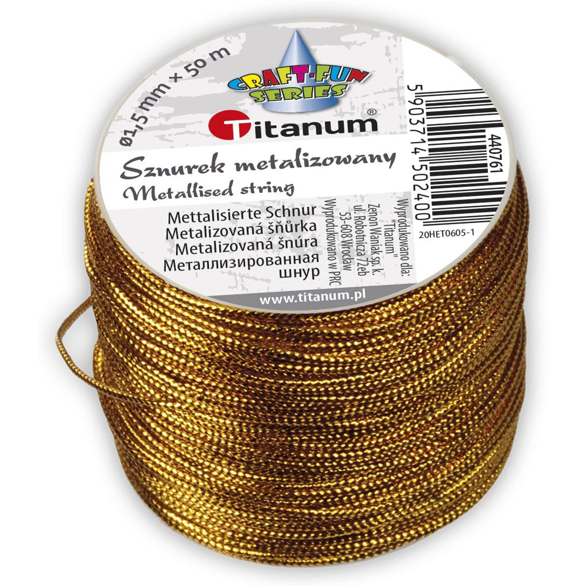 

Sznurek metalizowany złoty 1,5mm x 50m 440761 TITANUM