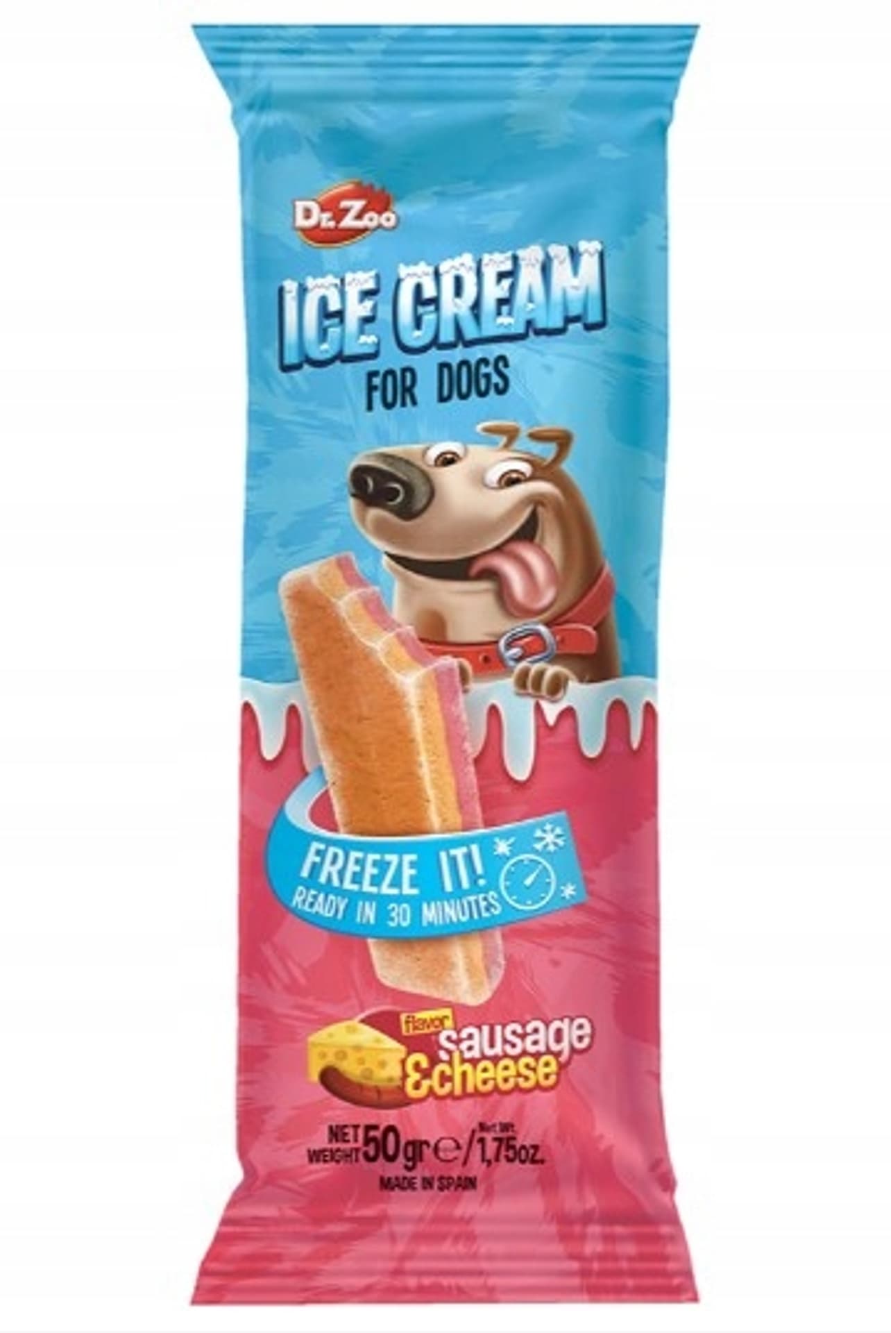 

DR ZOO Helado Salchicha & Queso - Lody dla psa o smaku kiełbaski i sera 50g [11157]