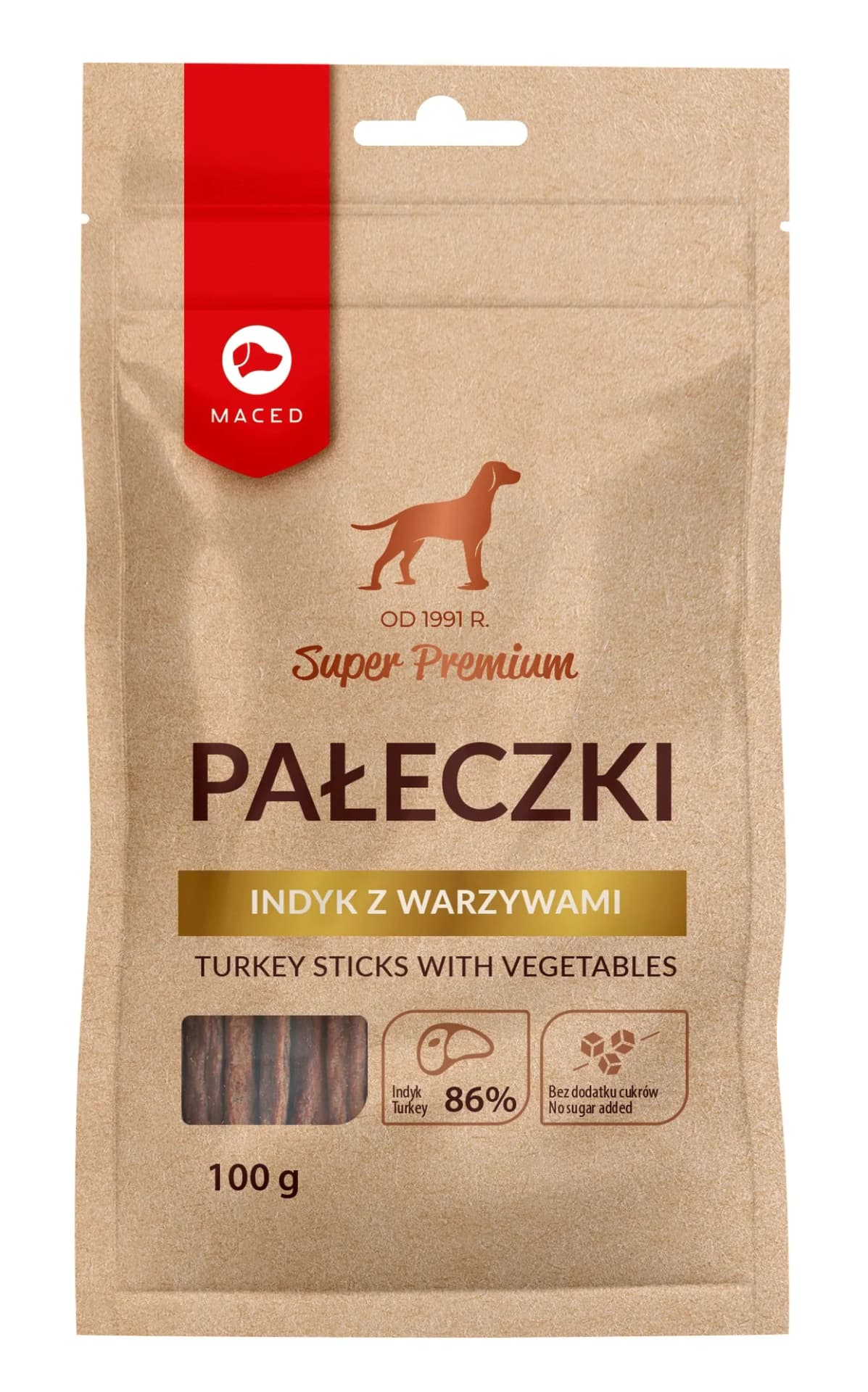 

MACED Pałeczki indyk z warzywami 100g