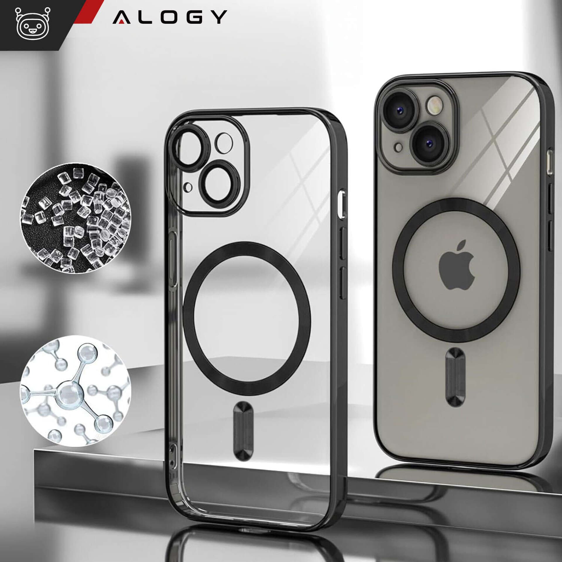 

Etui MagSafe Case do iPhone 15 Glamour Luxury obudowa Slim Ring Alogy Czarny przezroczysty