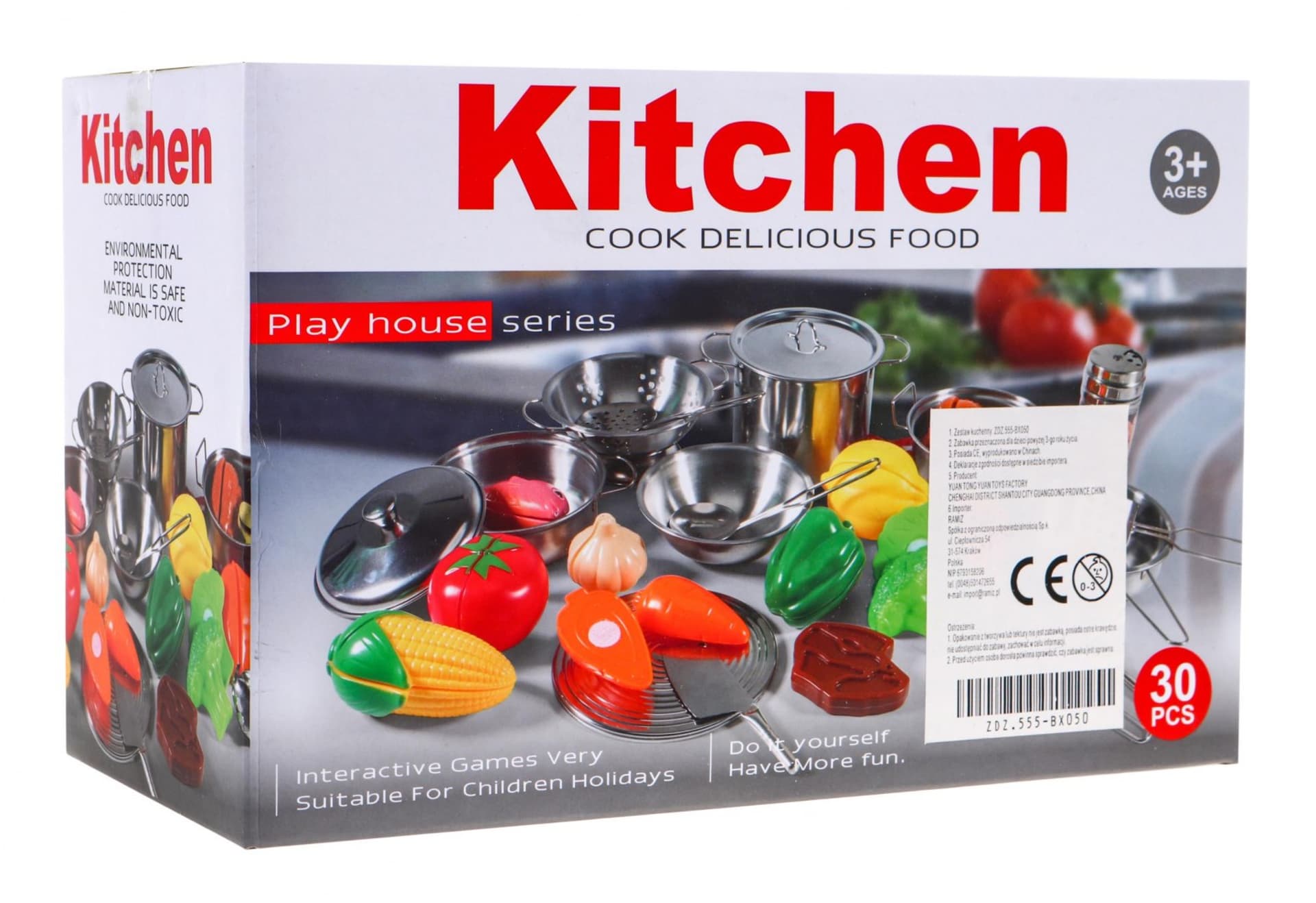 

Mega zestaw kuchenny dla dzieci 3+ Metalowe garnki + Przybory kuchenne + Jedzenie 30 el.
