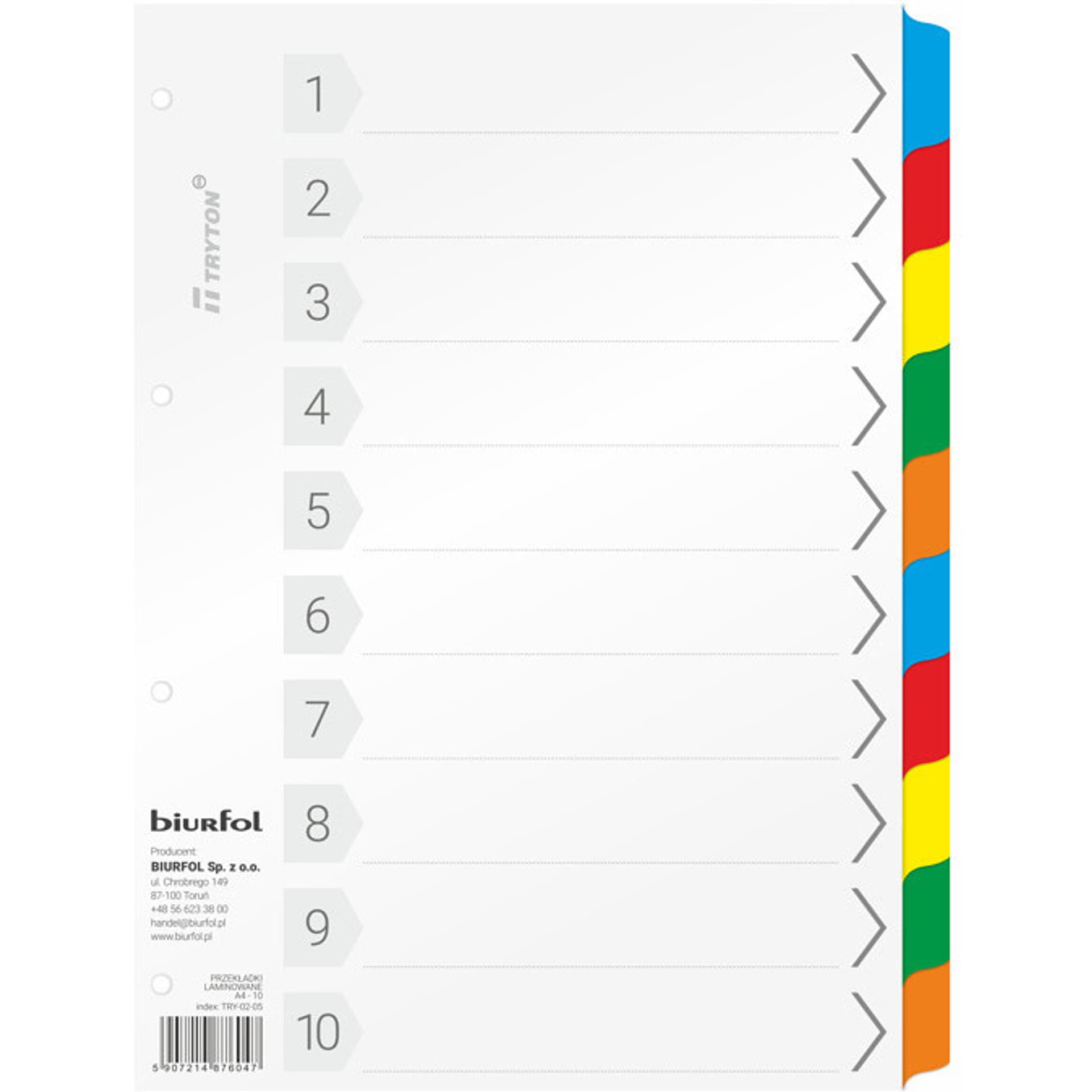 

Przekładki laminowane A4 - 10 TRY-02-05 BIURFOL