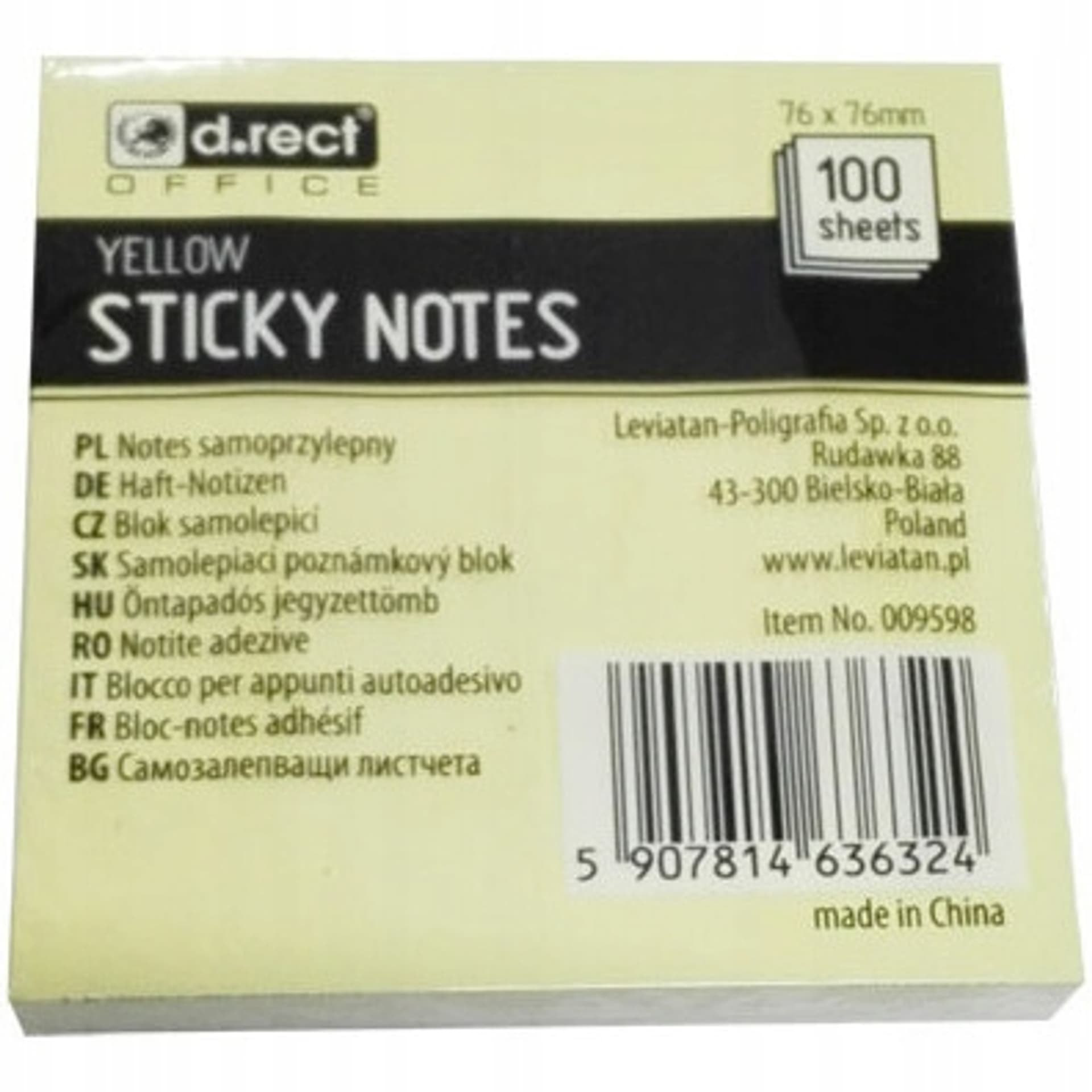 

Bloczek samoprzylepny D.RECT 76x76mm 100 kartek żółty (009598)