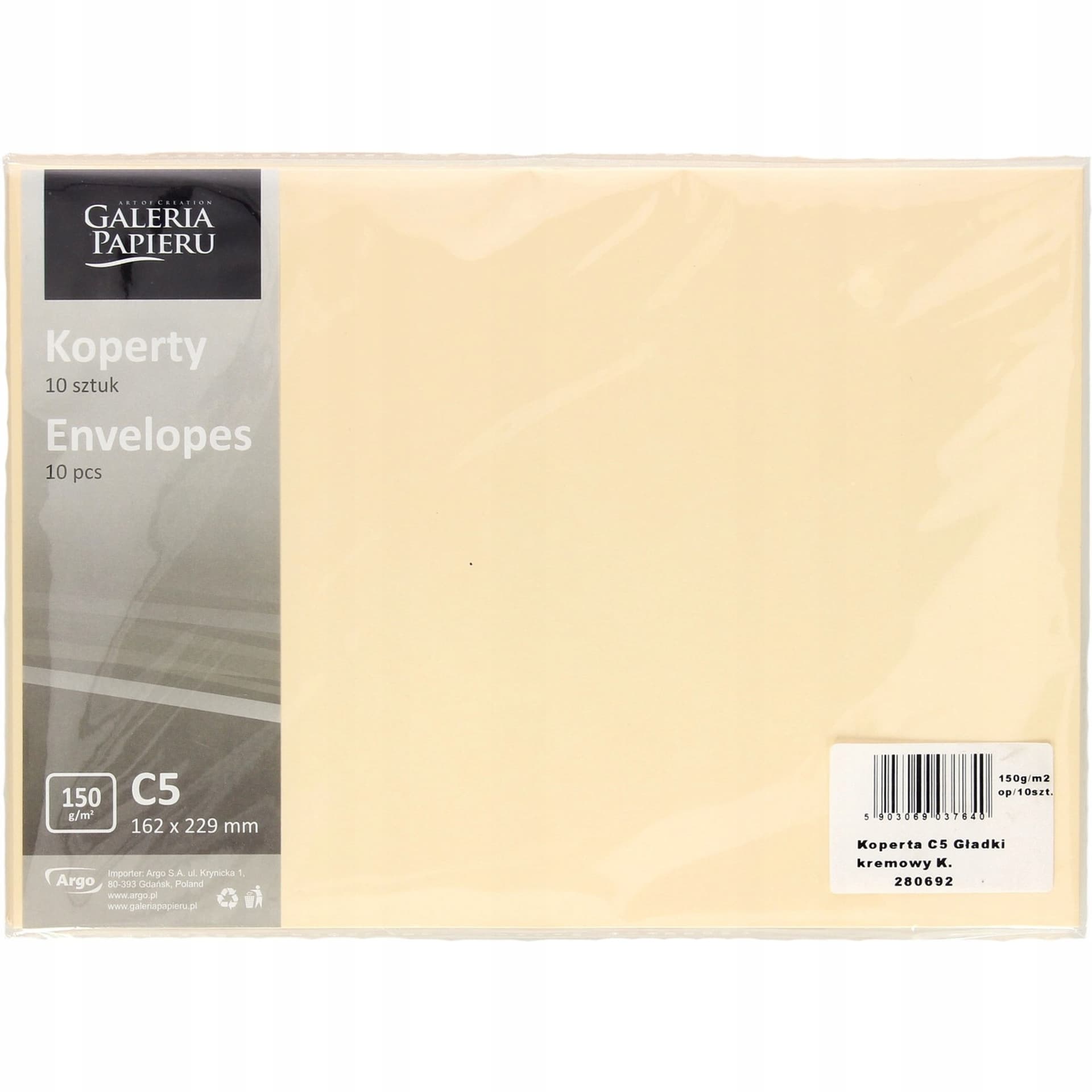 

Koperta C5 Gładka kremowa 150g. (10szt.) 280692 Galeria Papieru, 10szt.) 280692 galeria papier