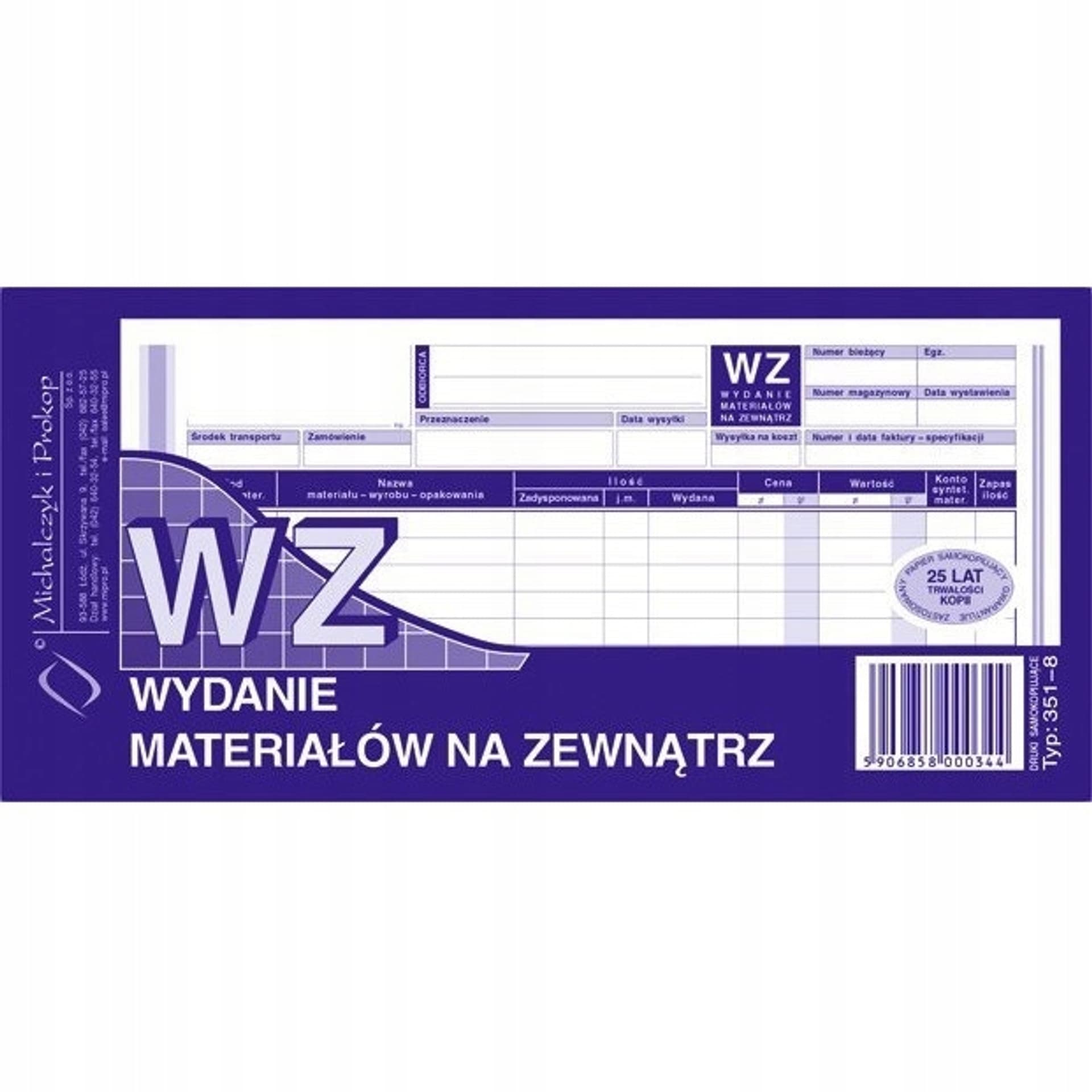 

351-8 WZ wydanie materiałów na zewnątrz 1/3A4 80 kartek Michalczyk i Prokop