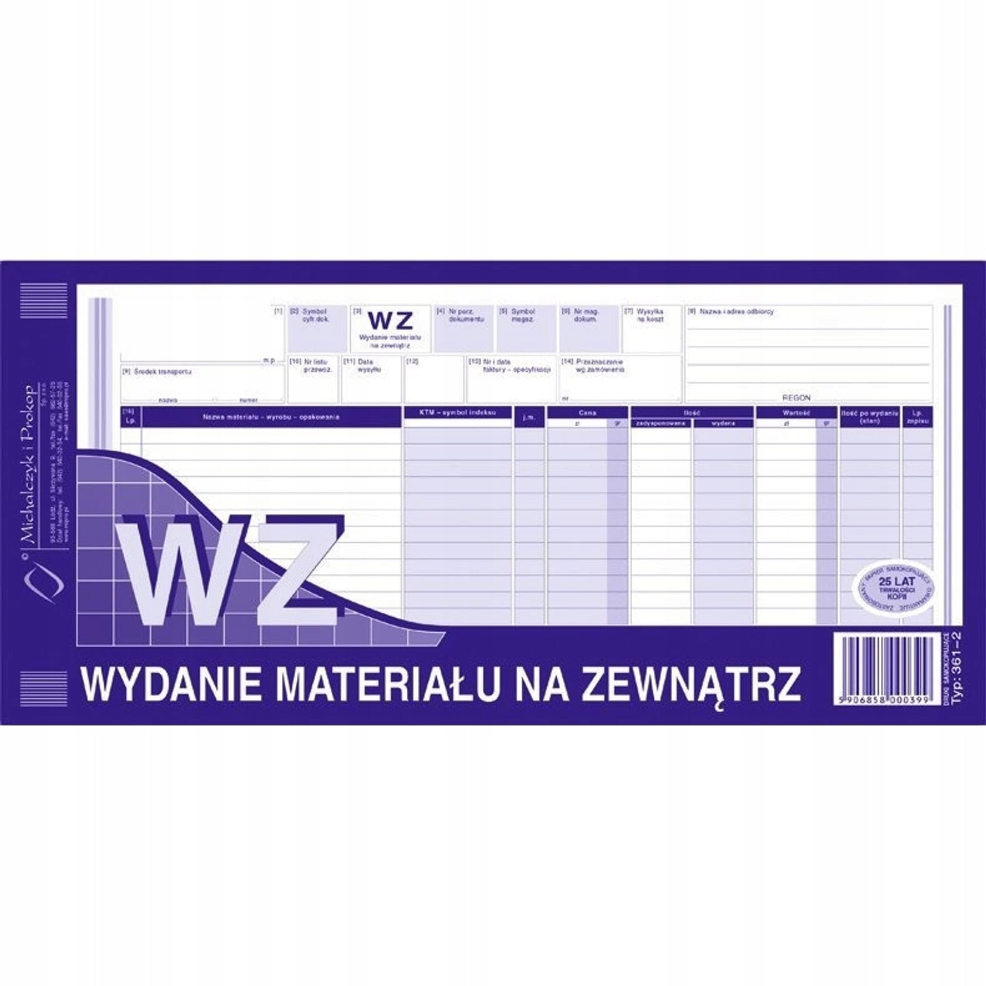 

361-2 WZ wydanie materiałów na zewnątrz 1/3A3 80 kartek MICHALCZYK