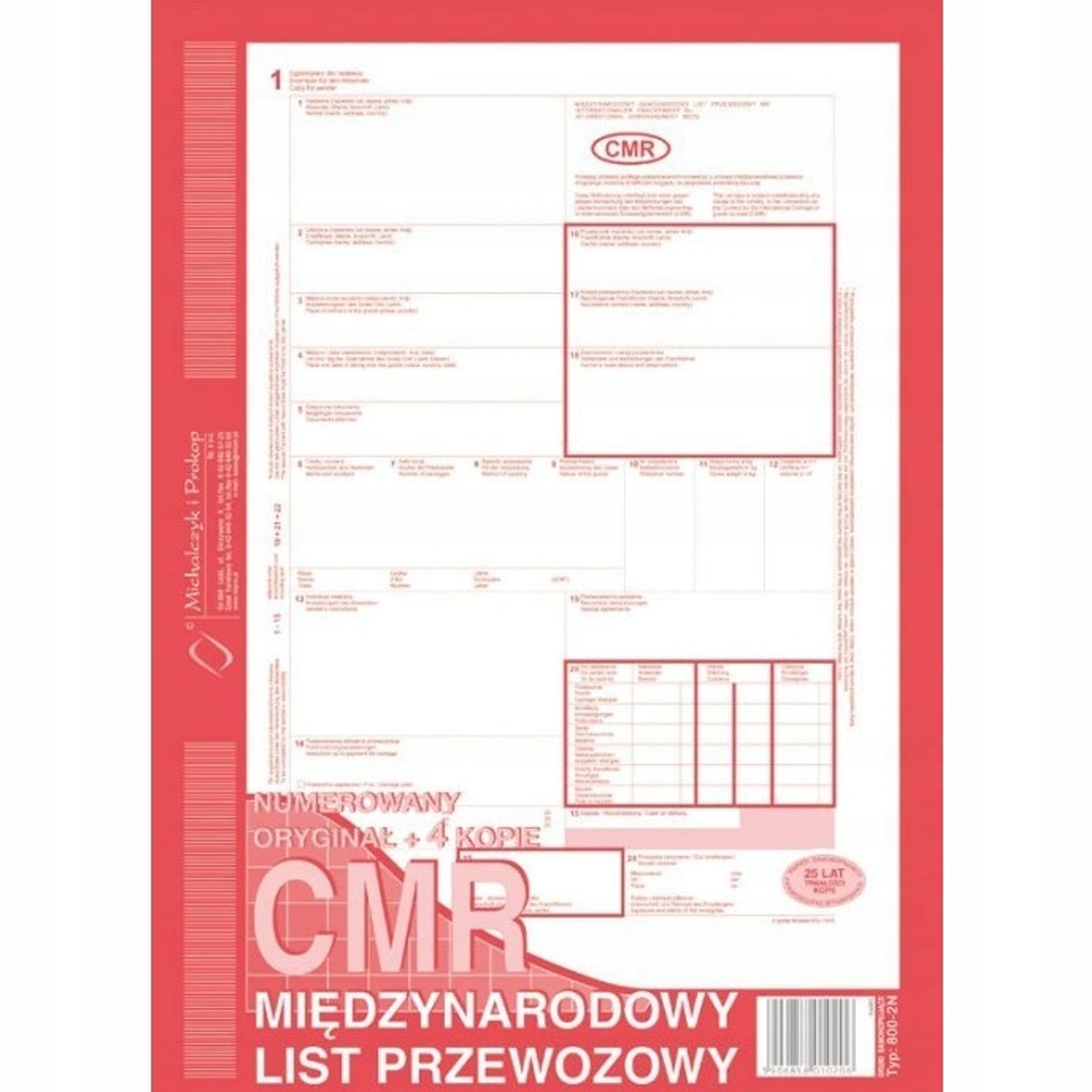 

800-2 CMR A4 80kartek 1+4 międzynarodowy list przewozowy Michalczyk