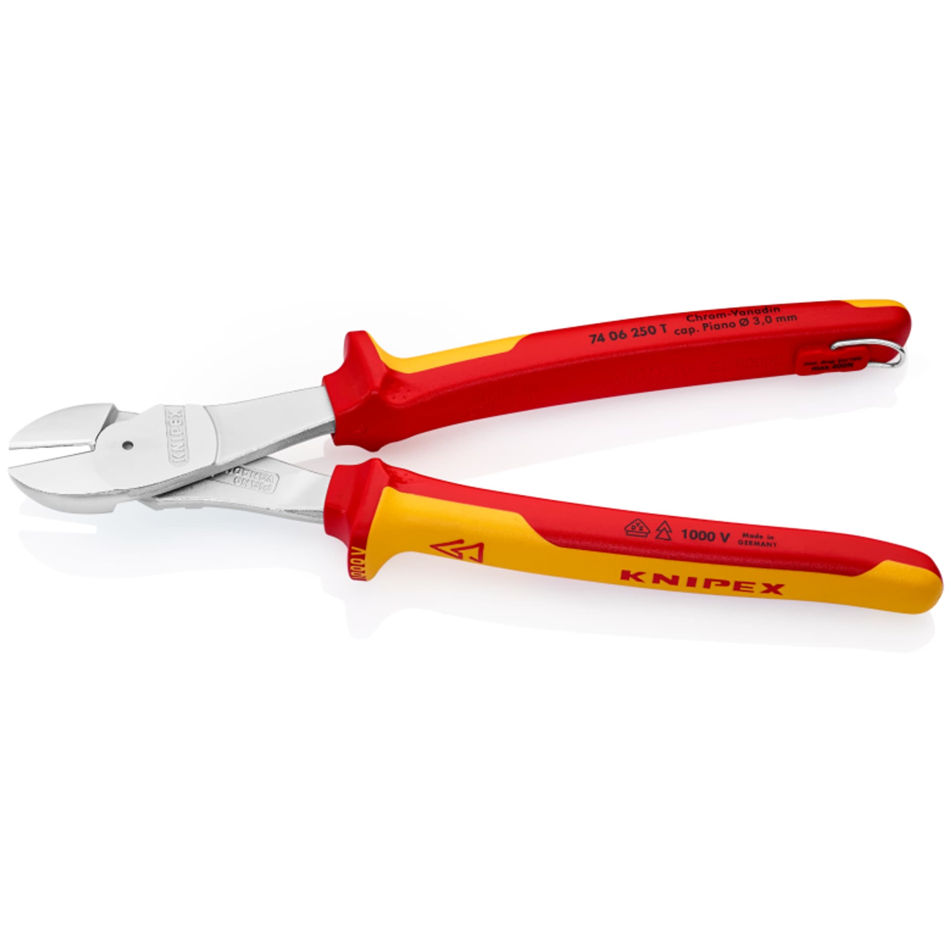 

Szczypce tnące boczne o zwiększonym przełożeniu 74 06 250 T KNIPEX