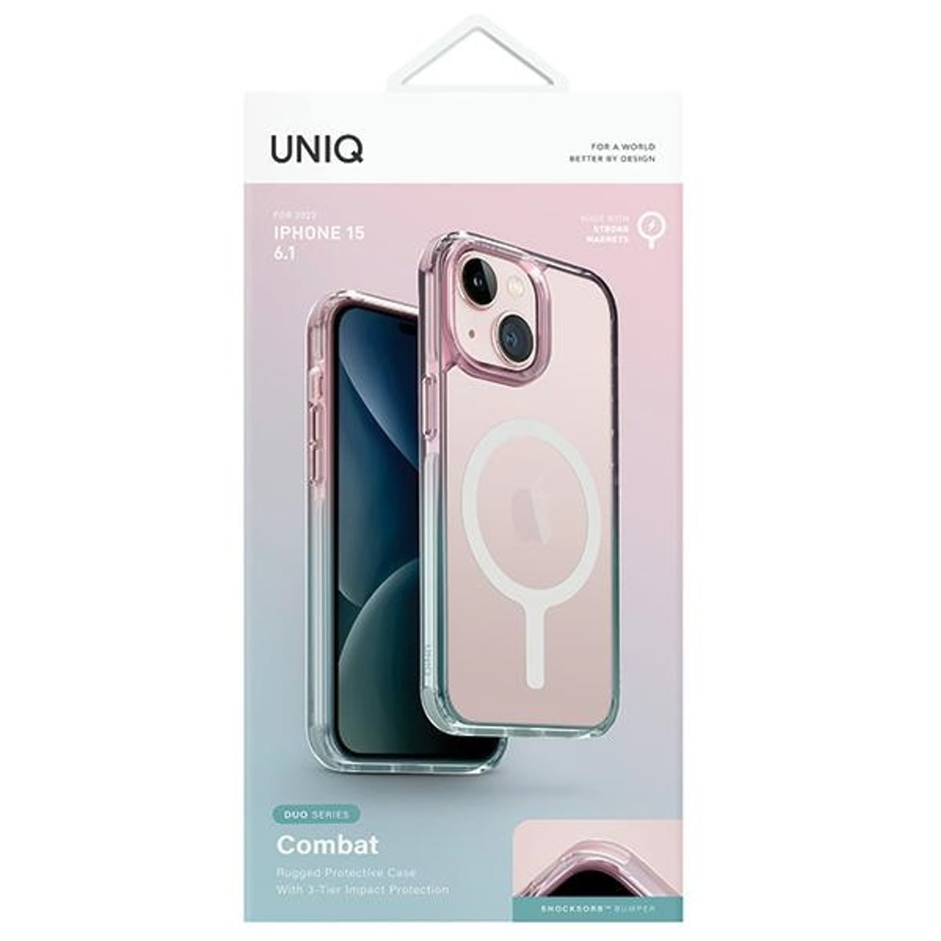 

UNIQ etui Combat Duo iPhone 15 6.1" Magclick Charging niebiesko-różowy/pastel sky blue-powder pink