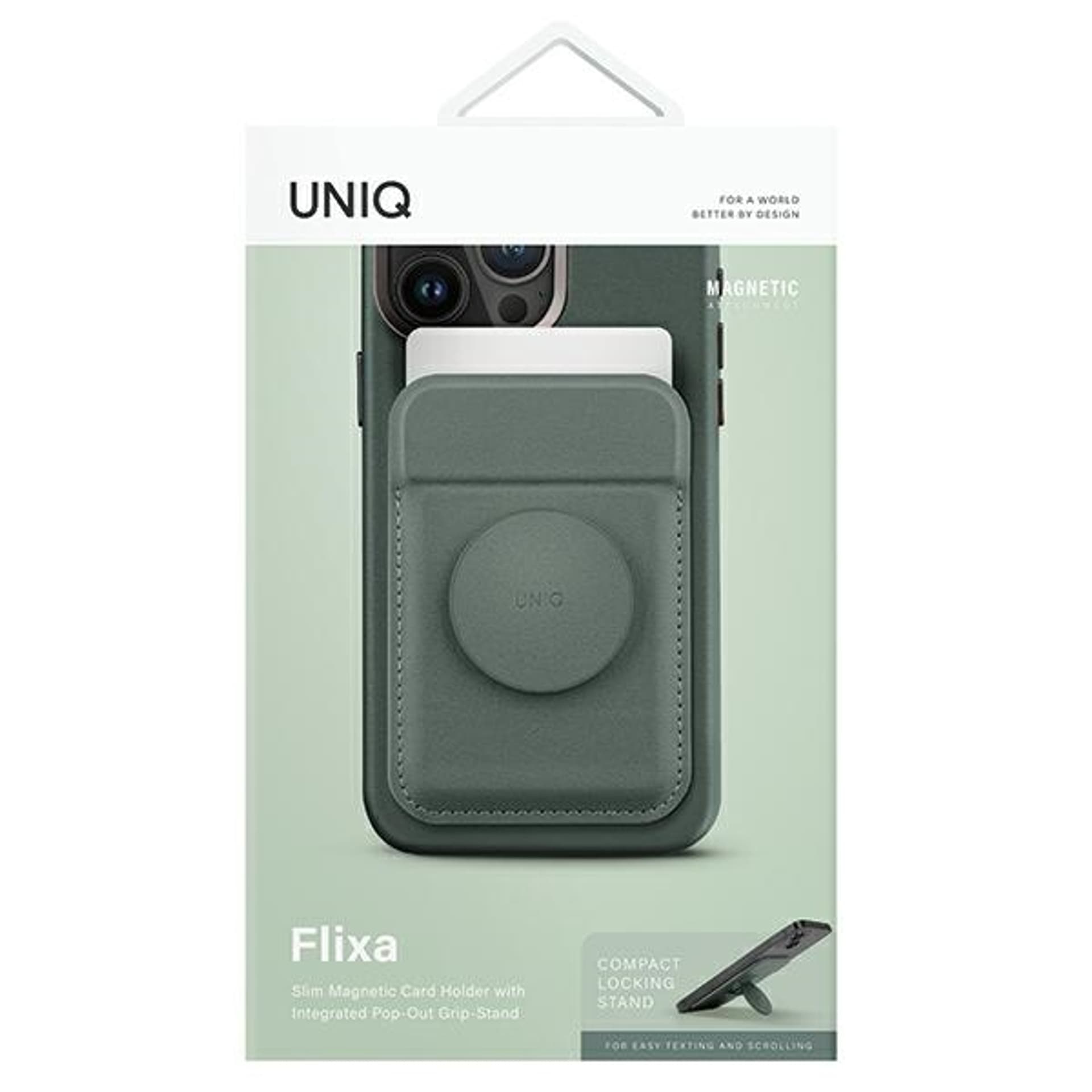 

UNIQ Flixa magnetyczny portfel na karty z podpórką zielony/lichen green MagSafe