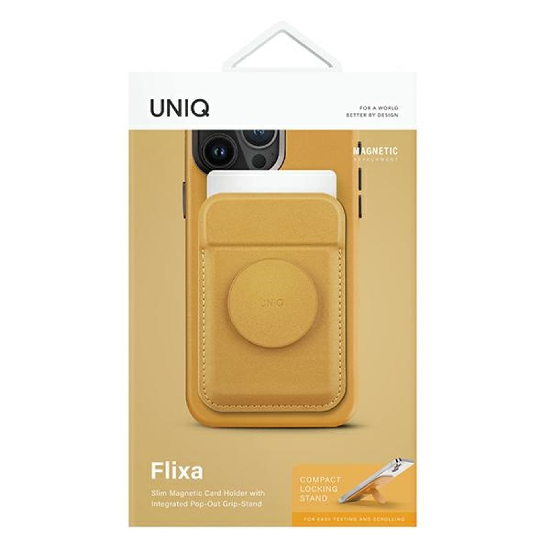 

UNIQ Flixa magnetyczny portfel na karty z podpórką żółty/canary yellow MagSafe