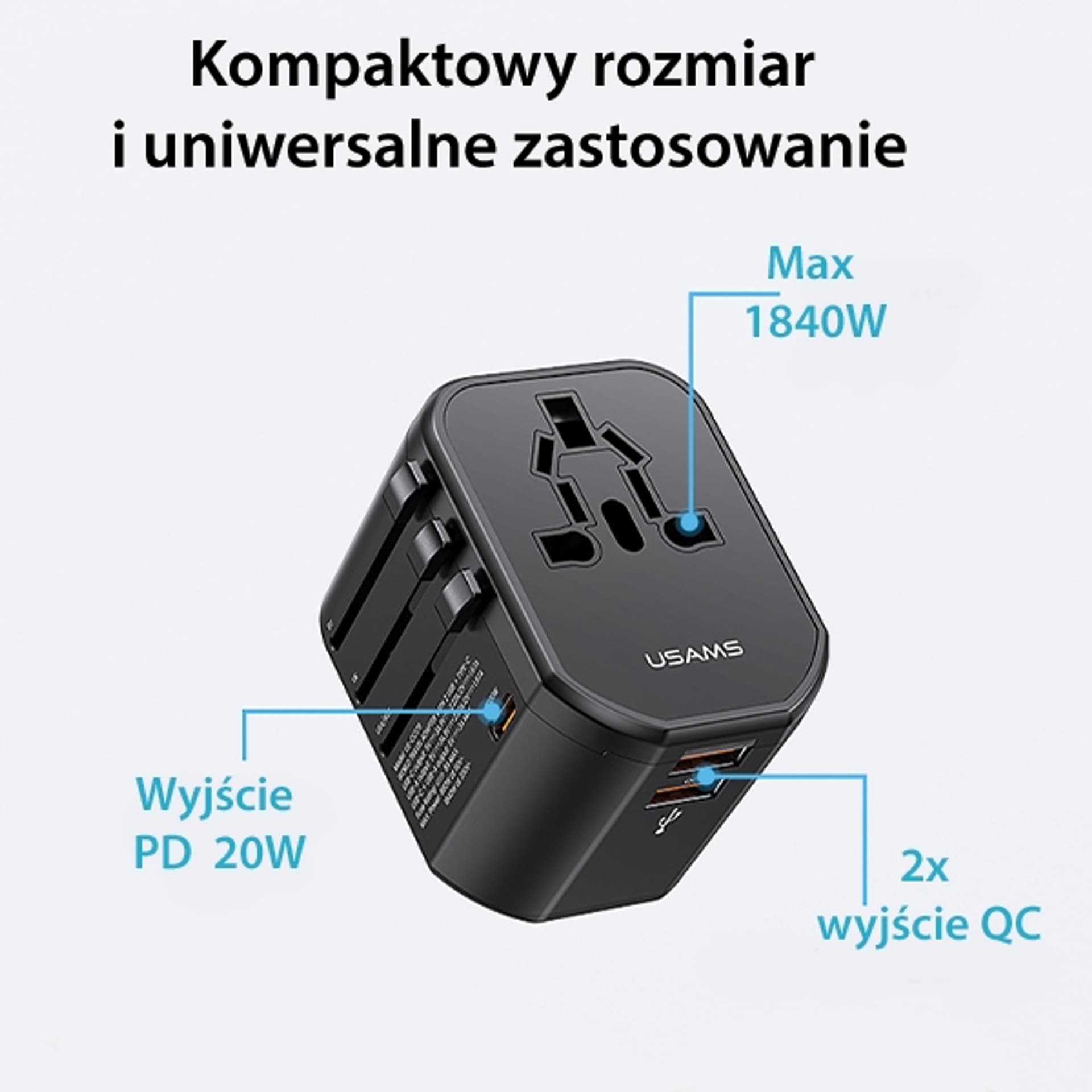 

USAMS Ład. siec. 2xUSB T59 20W adapter 4w1 US/AU/EU/UK czarny/black CC179TC01 (US-CC179) Univesal Travel Charger, Us-cc179) univesal travel charge