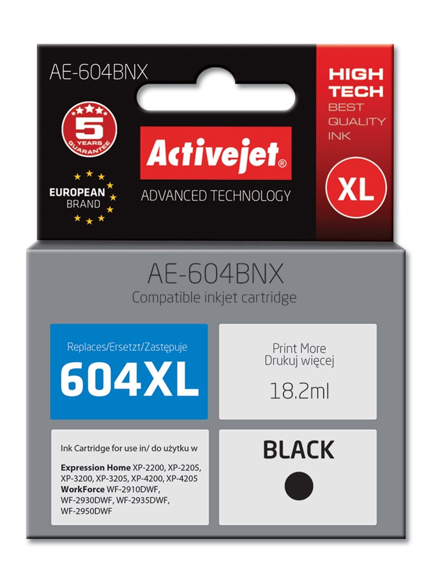 

Activejet Tusz AE-604BNX (zamiennik Epson 604XL C13T10H14010, 500 stron; 18,2 ml; Supreme; czarny)