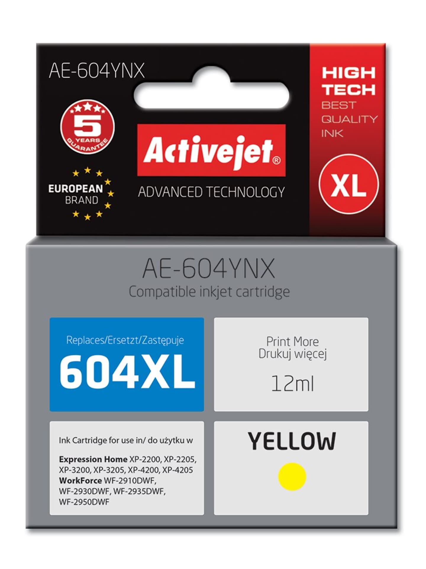 

Activejet AE-604YNX Tusz (zamiennik Epson 604XL C13T10H44010; Supreme; wydajność 350 stron; 12 ml; żółty)