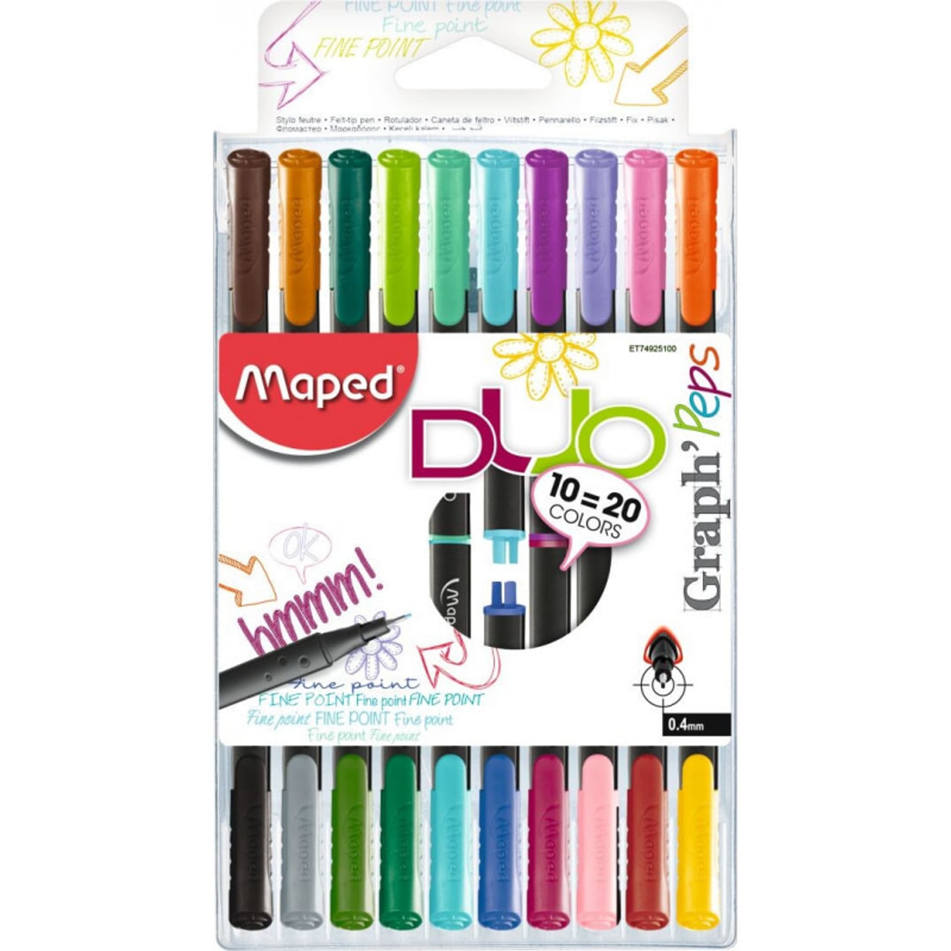

Cienkopis GRAPH PEPS DUO dwustronny 10szt.=20 kolorów w etui 749251 MAPED