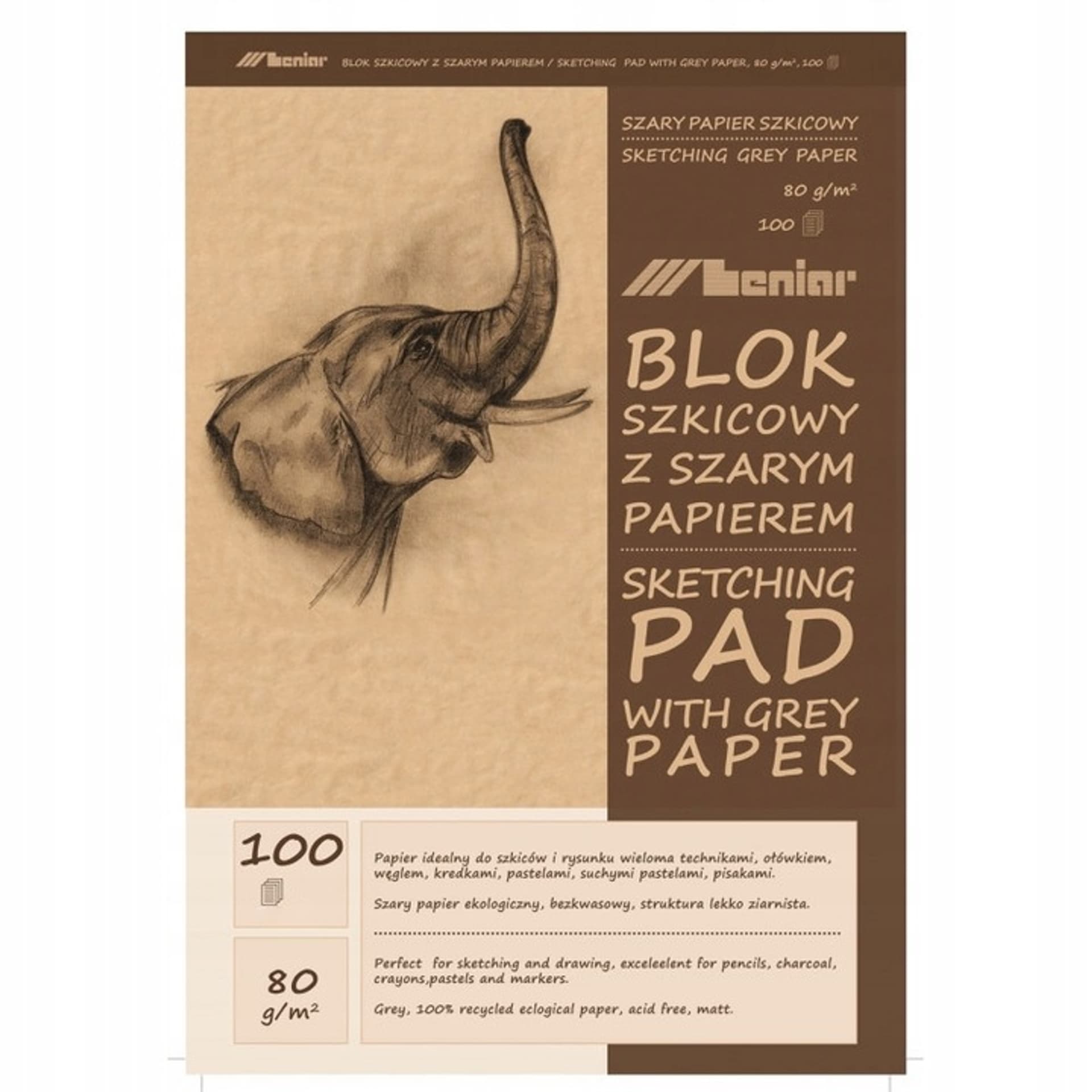 

Blok szkicownik A3 100k 80g papier szary 90854 LENIAR