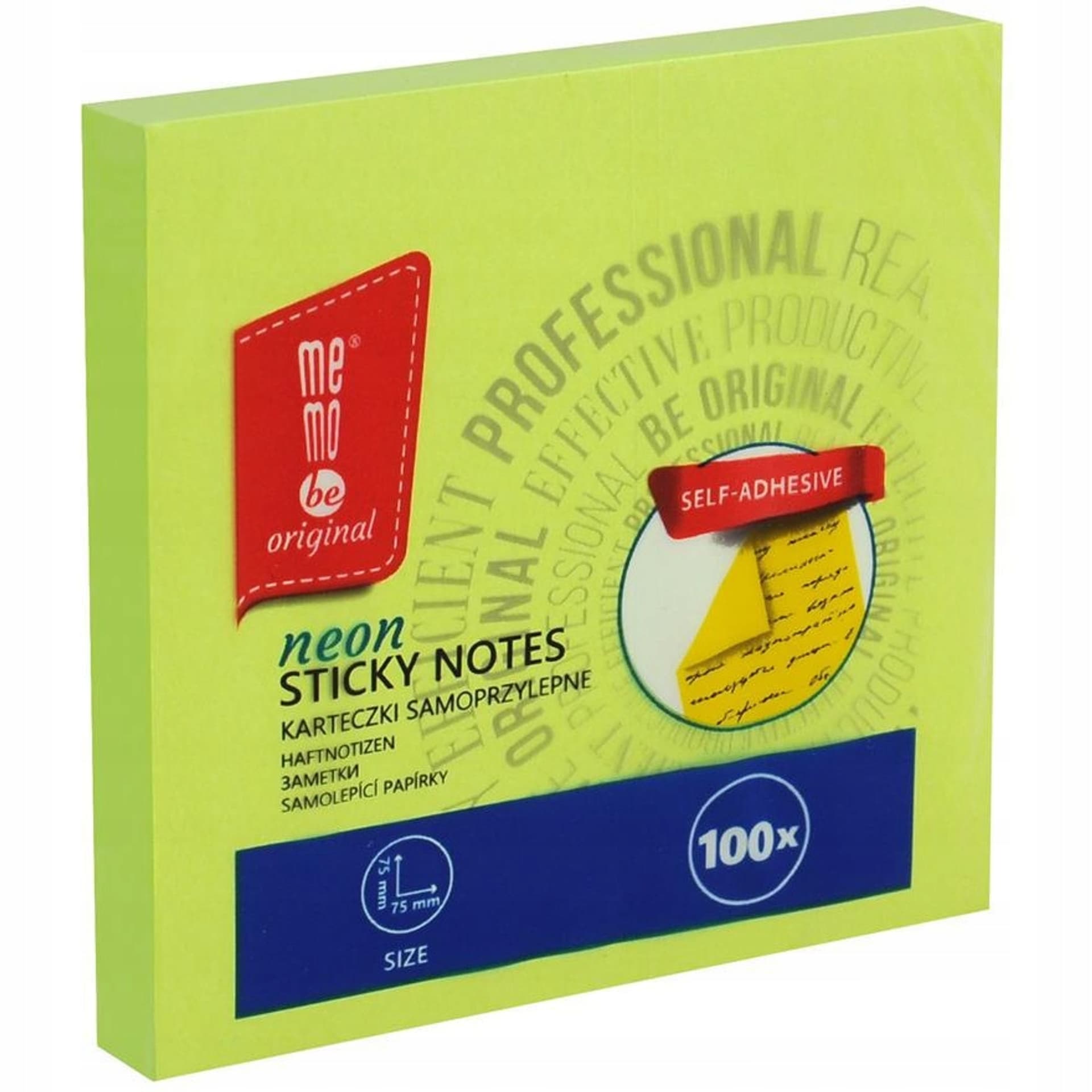 

Bloczek samoprzylepny 75x75mm zielony neonowy 100kartek MB100-22-100 MemoBe