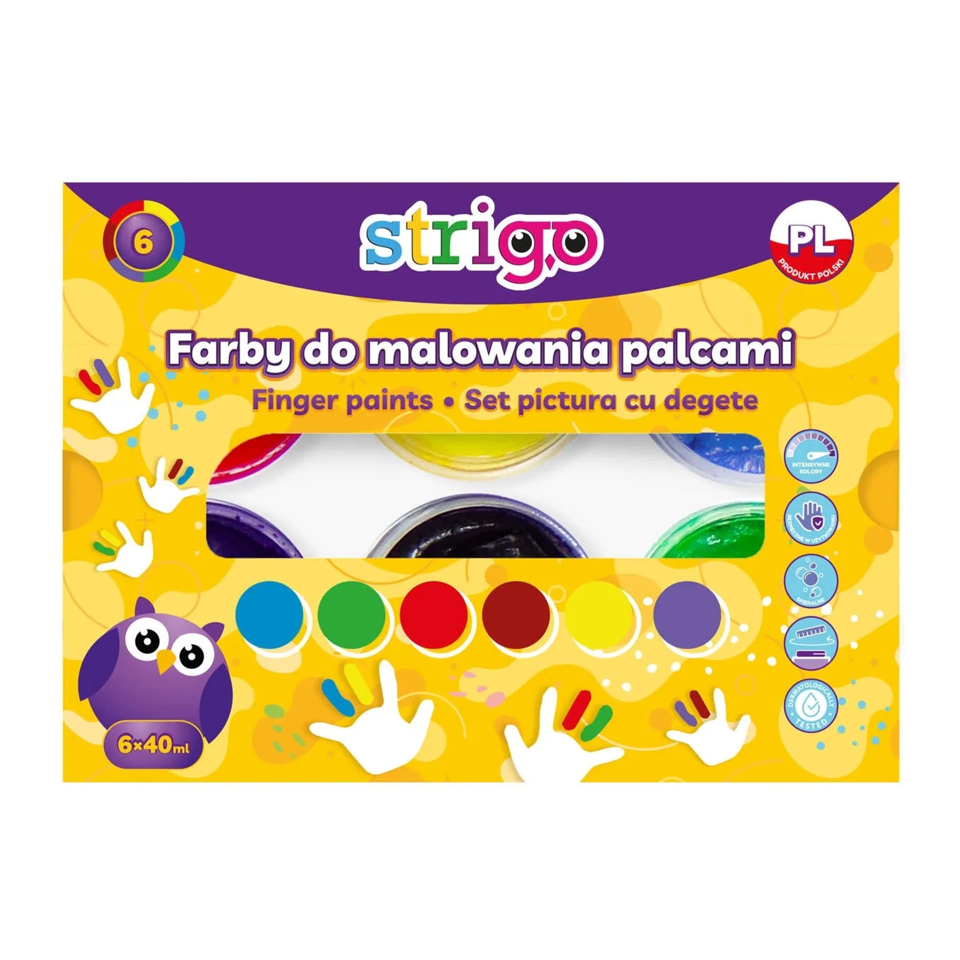

Farby do malowania palcami 6 kol.x 40ml STRIGO SSC298