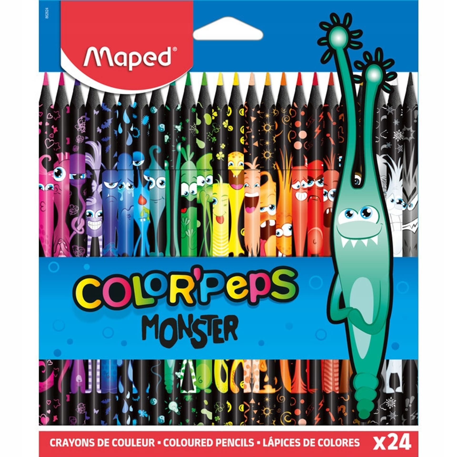 

Kredki trójkątne MONSTER 24 kolory w czarnej obudowie 862624 COLORPEPS MAPED