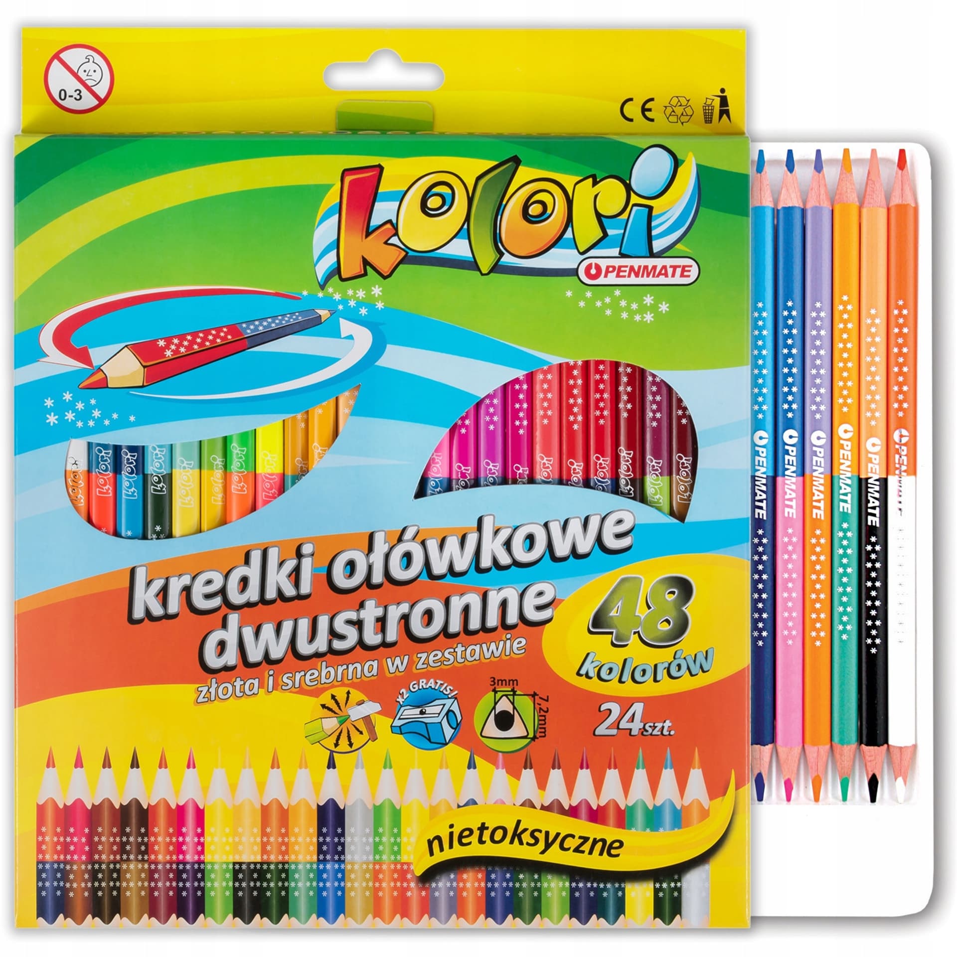 

Kredki ołówkowe trójkątne dwust.24/48k.+ temperówk TT7537 PENMATE