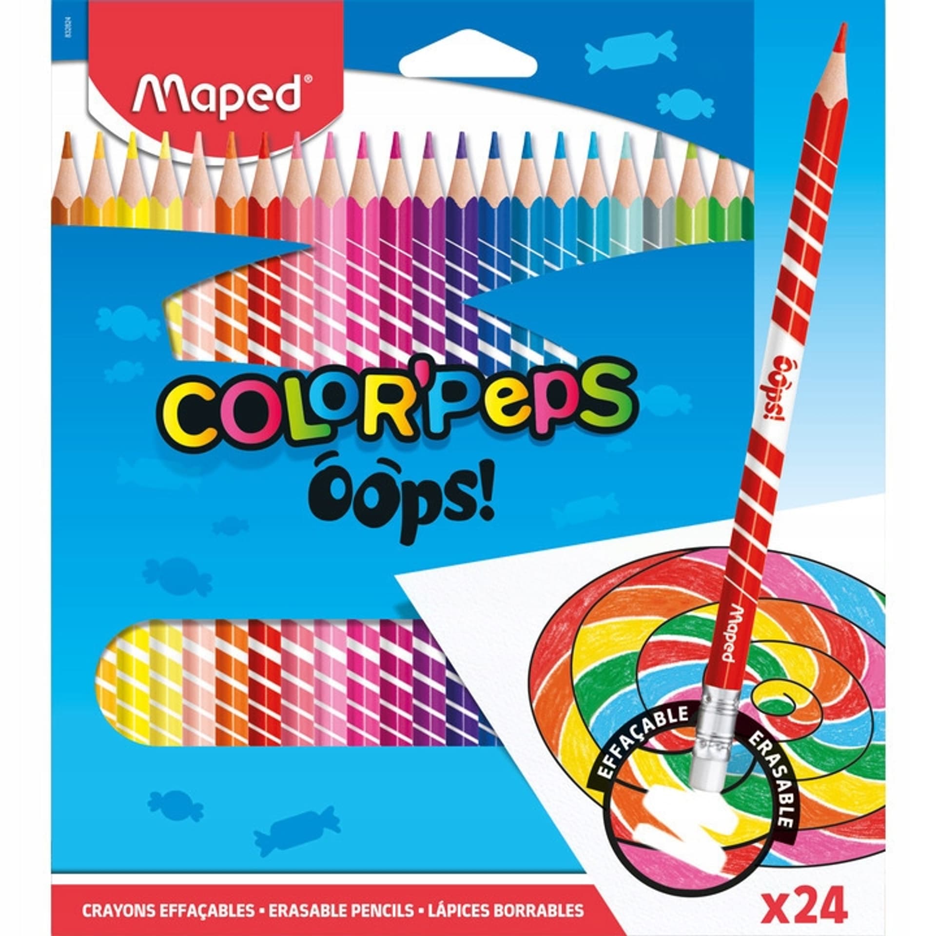 

Kredki trójkątne ścieralne z gumką 24kol. OOPS 832824 COLORPEPS MAPED