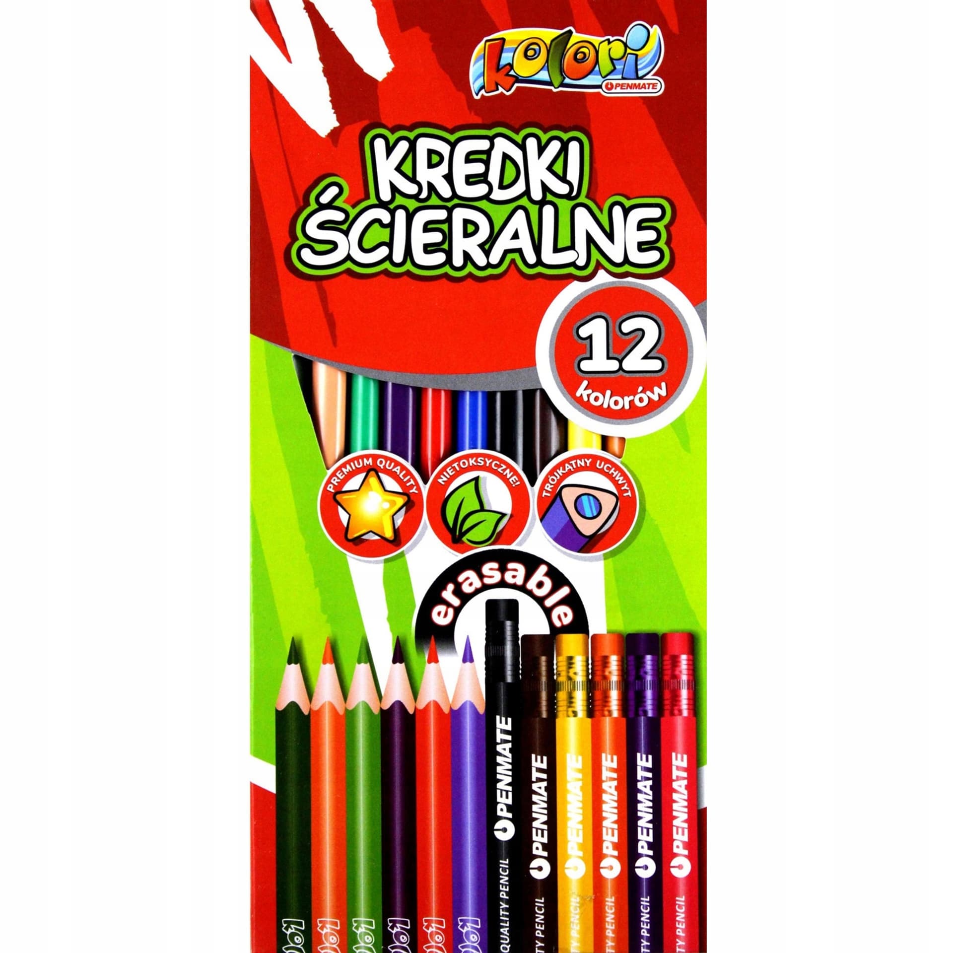 

Kredki trójkątne ścieralne 12 kol. Penmate Kolori Premium TT7690