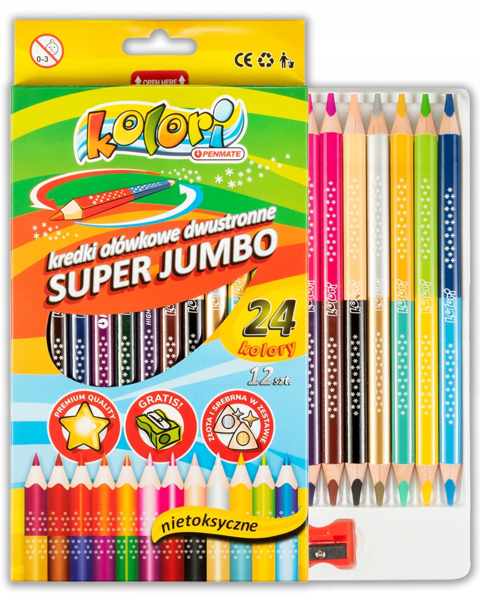 

Kredki ołówkowe dwustronne Jumbo 12szt. 24 kolorów z temp.TT7840 PENMATE