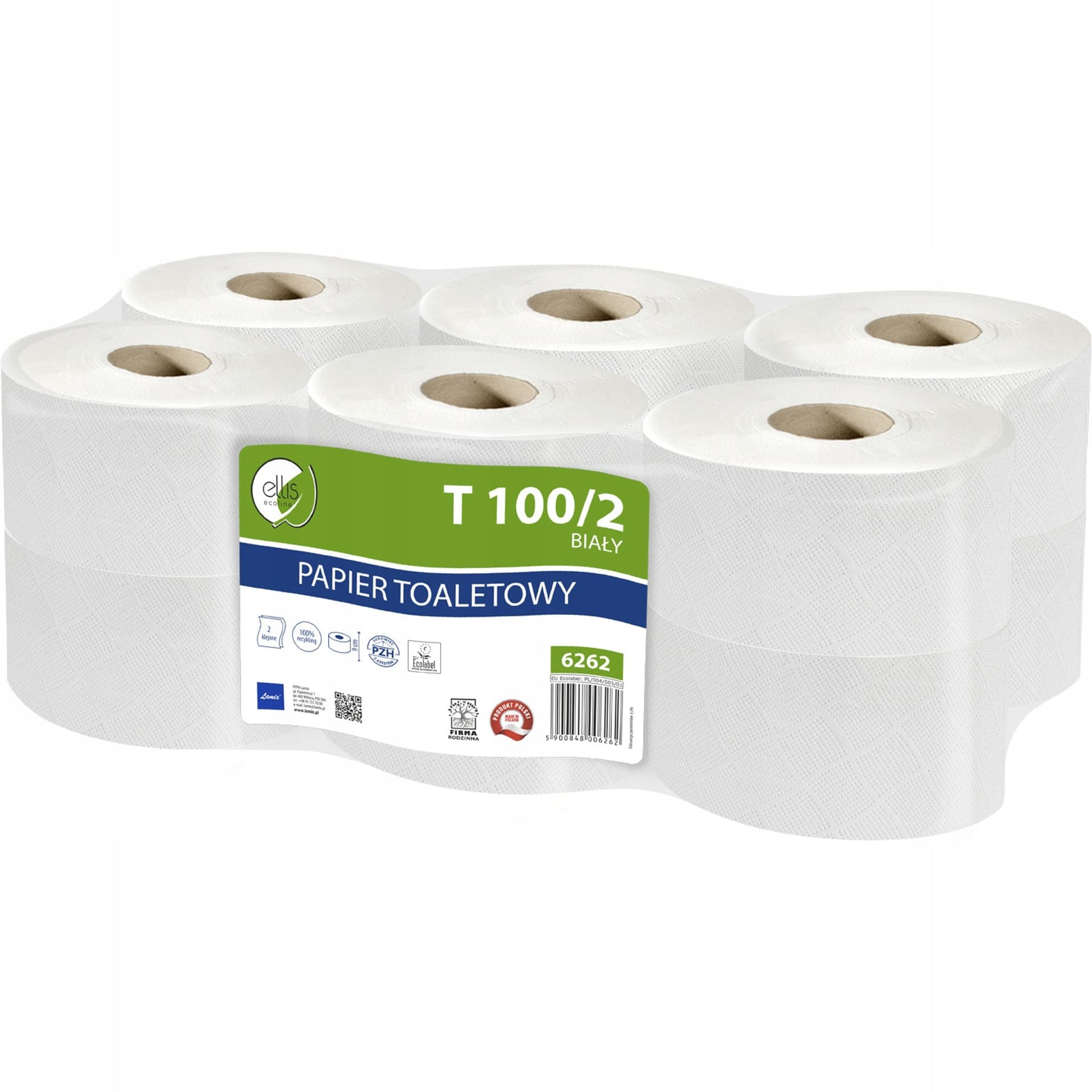 

Papier toaletowy biały 100m 2w (12sztuk) makulatura ELLIS Ecoline 6262, 12sztuk) makulatura ellis ecoline 626