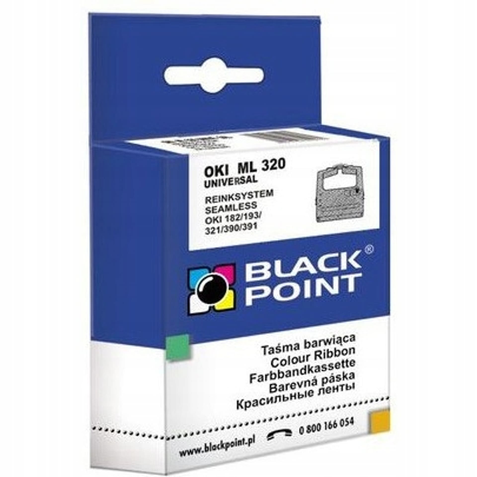 

Taśma BLACK POINT (KBPO320) czarna nylon 8mm/1,8m zamiennik OKI (09002303) ML320/182/391, 09002303) ml320/182/39