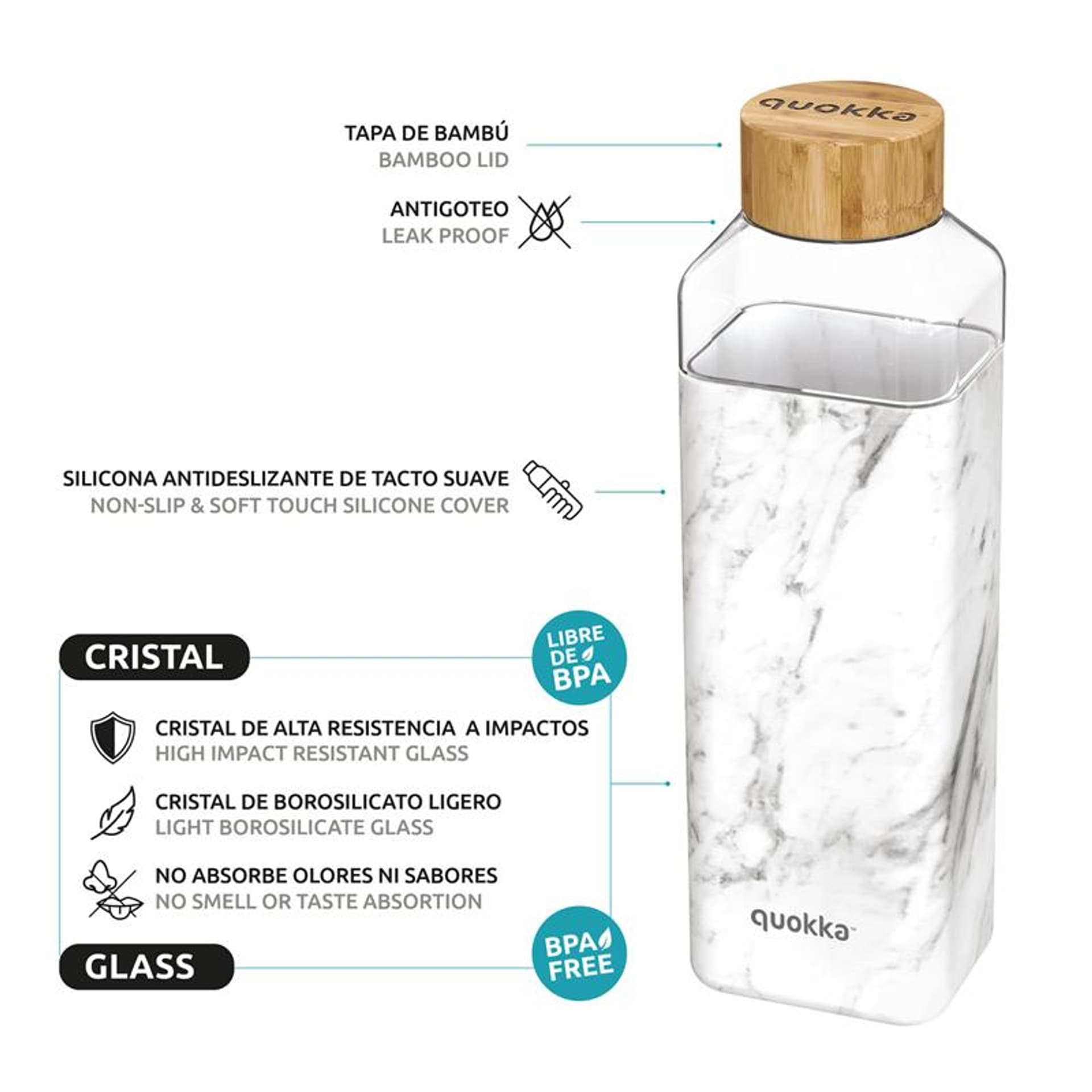 

Quokka Storm - Butelka na wodę ze szkła 700 ml (Marble)