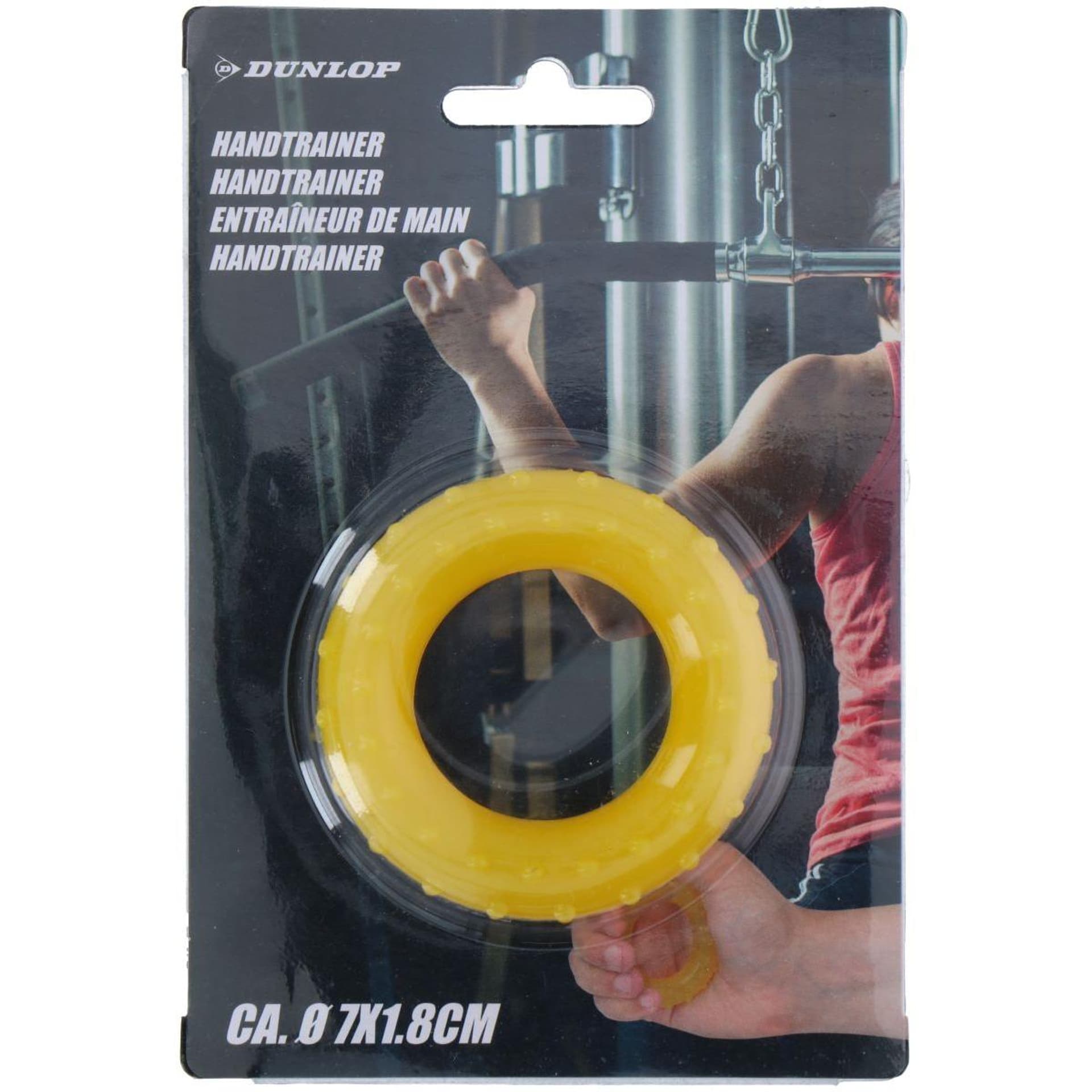 

ŚCISK REHABILITACYJNY DO ĆWICZĘŃ DŁONI Z WYPUSTKAMI ŚR 7CM DUNLOP ŻÓŁTY