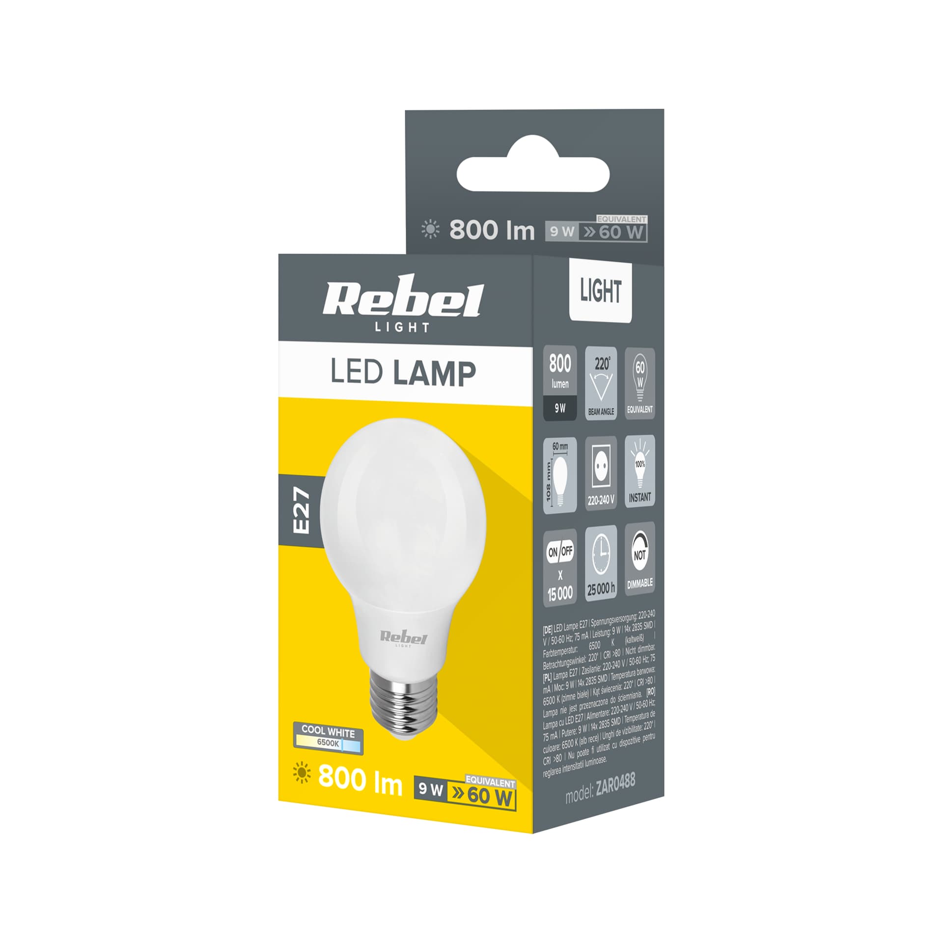 

Lampa LED Rebel A60 9W, E27, 6500K, 230V