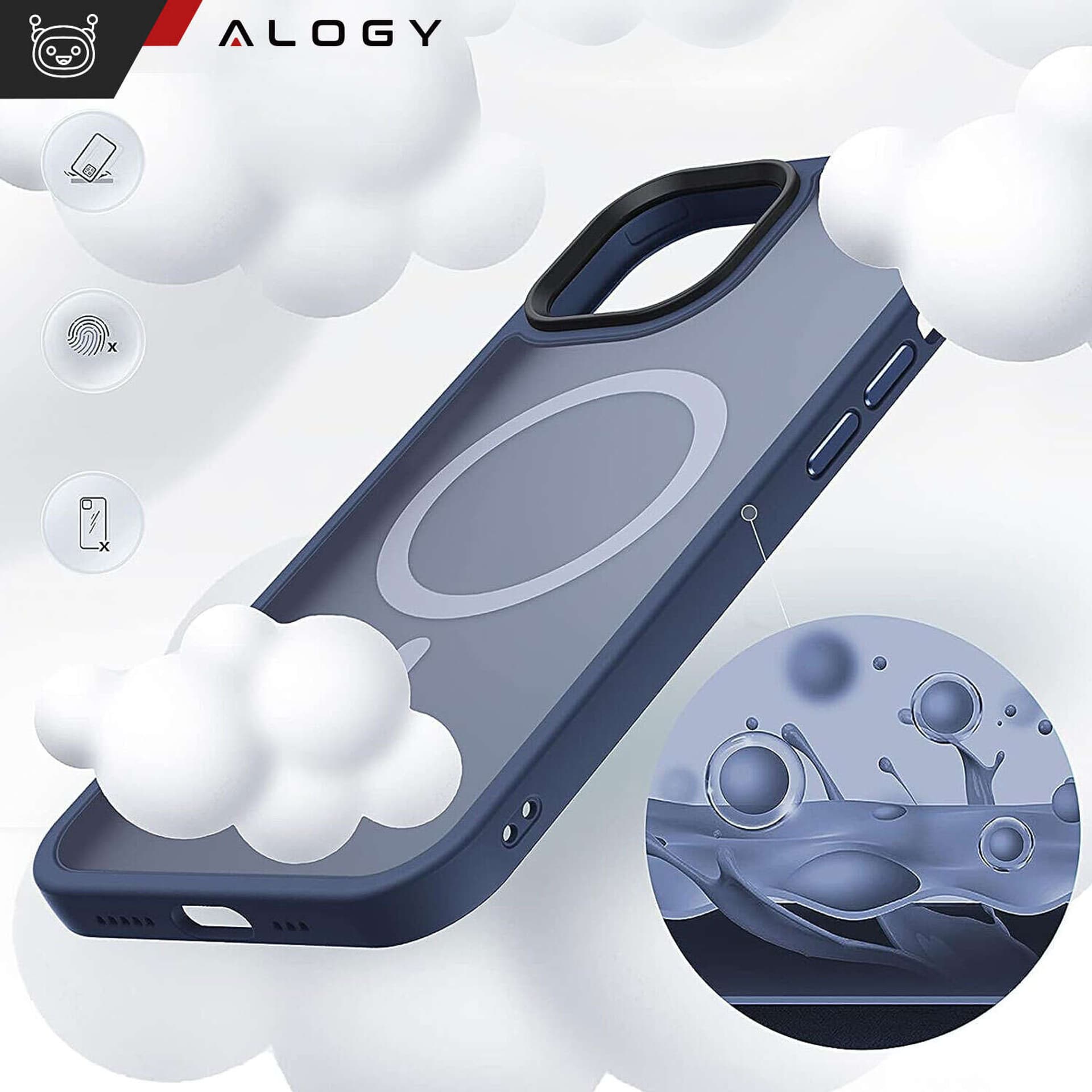 

Etui do iPhone 13 Pro Max MagSafe Matt Case Cover matowe obudowa Alogy Ring pancerne na telefon Granatowe