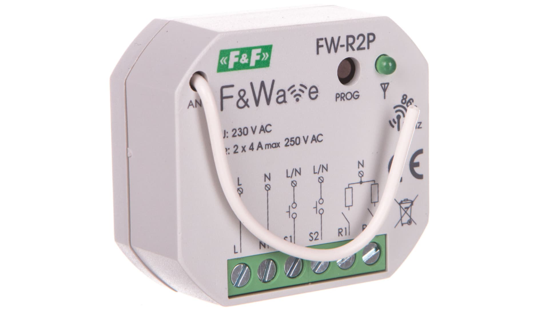 

Radiowy podwójny przekaźnik bistabilny - montaż p/t 85-265V AC/DC FiWave FW-R2P