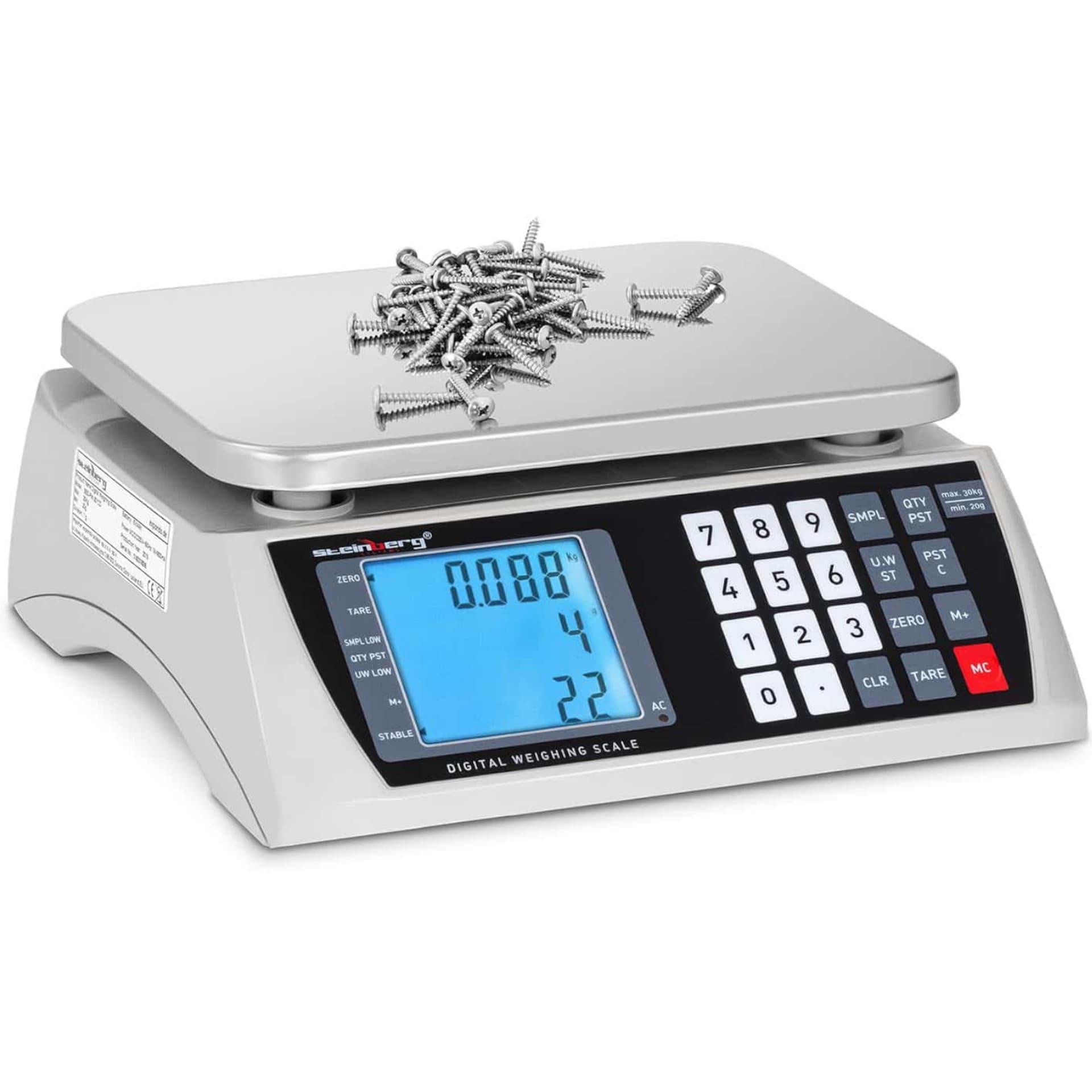 

Waga sklepowa handlowa licząca LCD 22.3 x 17.4 cm 30 kg / 1 g