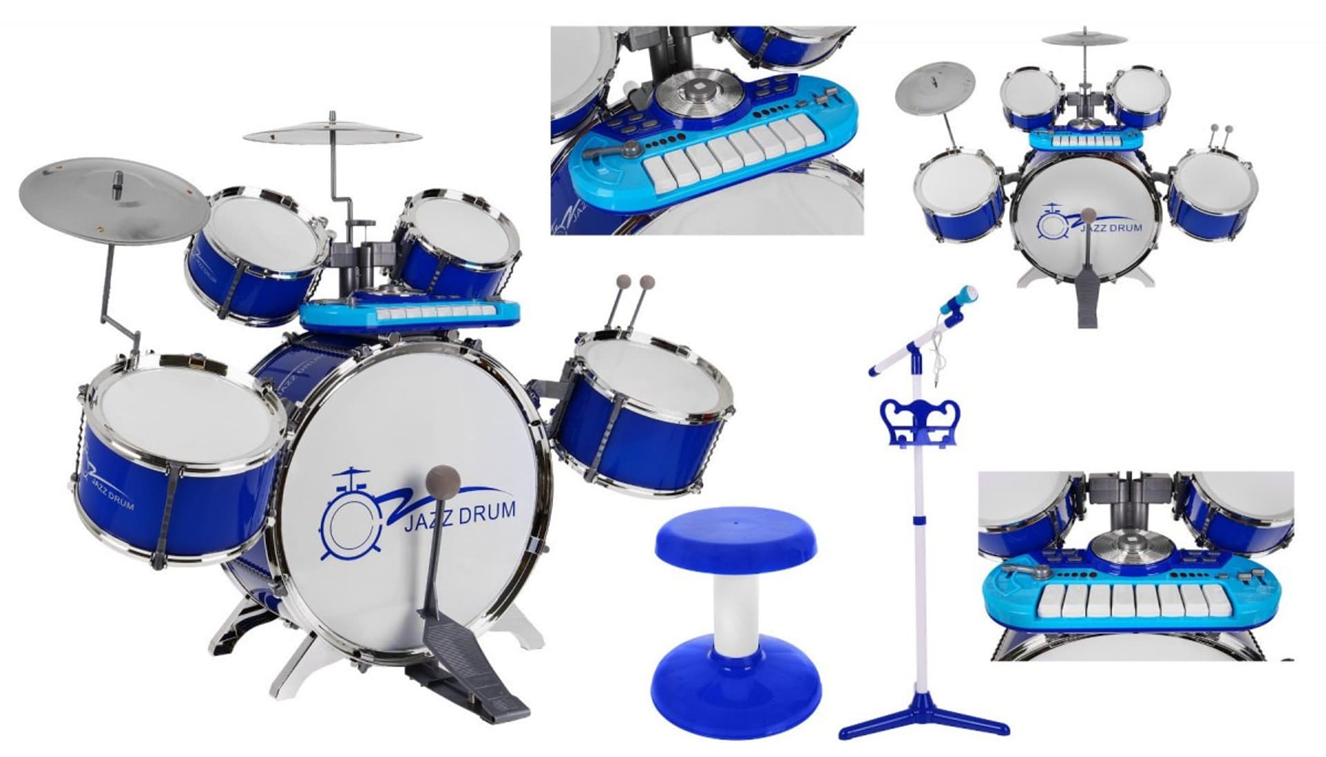 

Zestaw muzyczny Perkusja + Keyboard + Mikrofon dla dzieci 3+ niebieski Dźwięki Światła