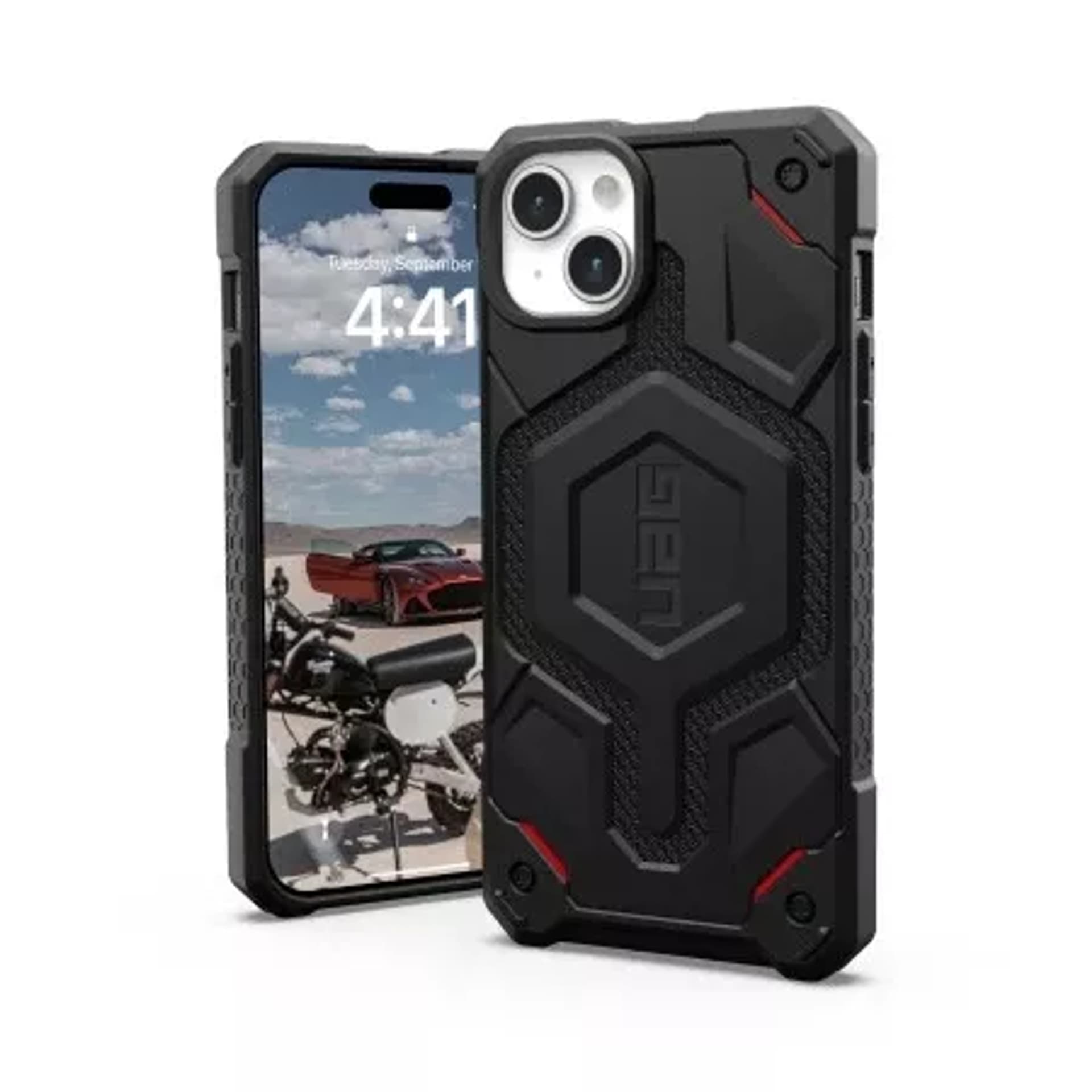 

Etui UAG Monarch Pro - obudowa ochronna do iPhone 15 Plus kompatybilna z MagSafe (kevlar black)