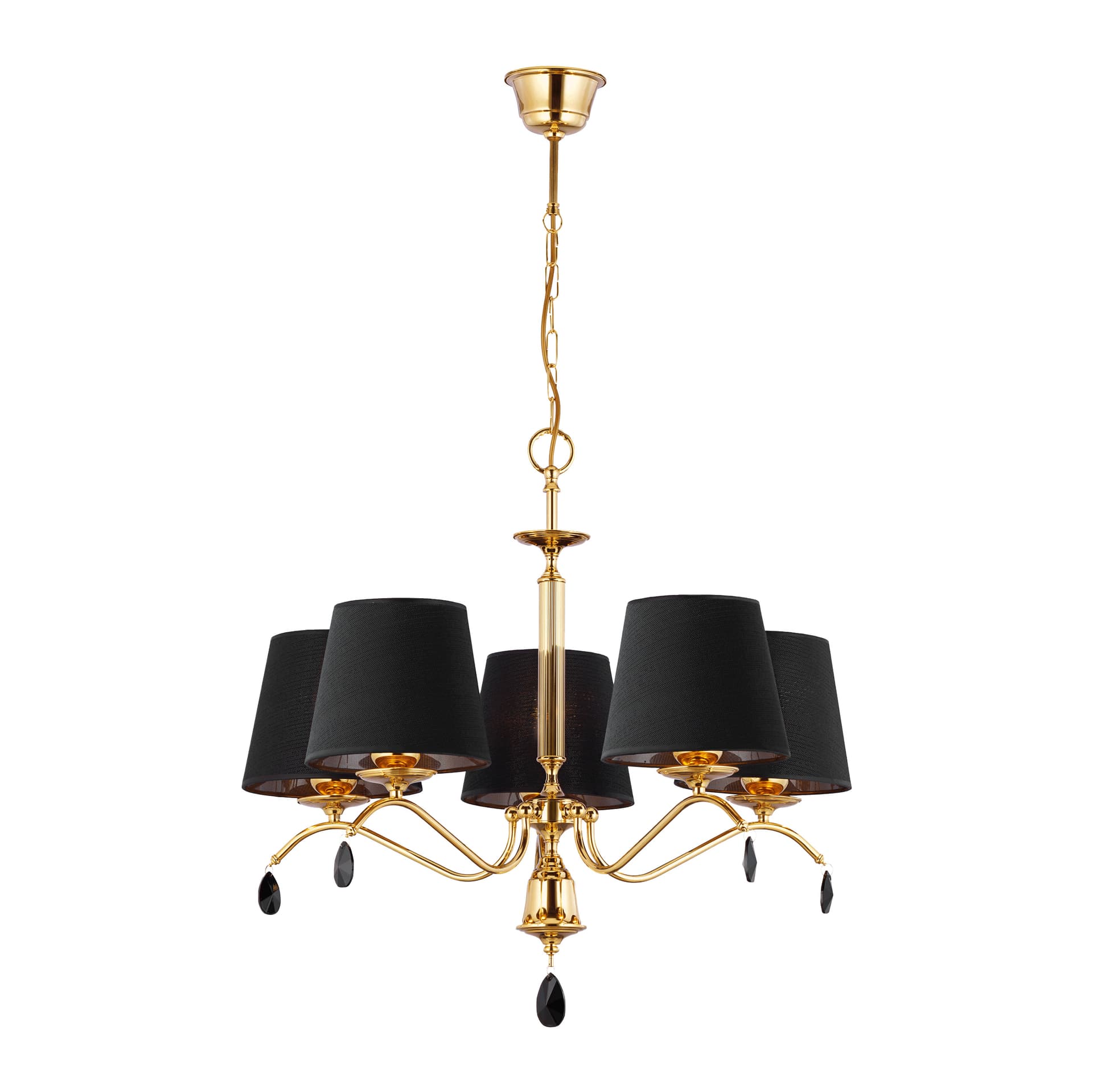 

ACHAJA 5P, lampa wisząca, 5xE27, max. 5x60W, metal, mosiądz, abażur czarny